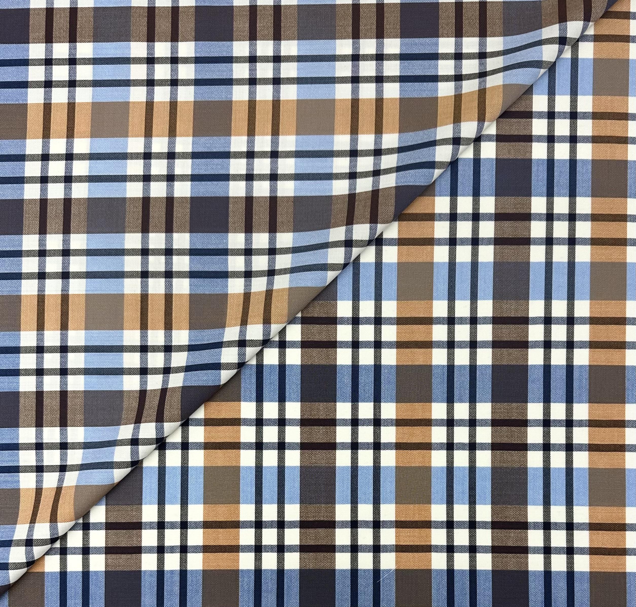 Italian Wool Plaid in Camel Blue