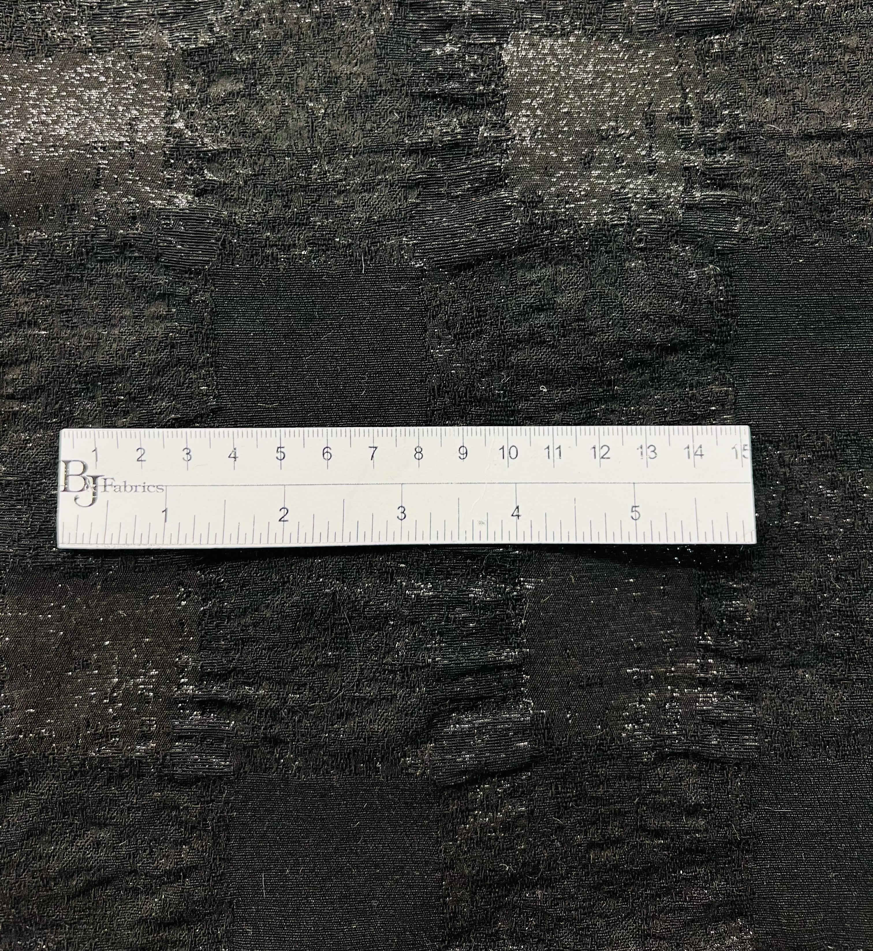 Abstract Check Brocade in Black Metallic