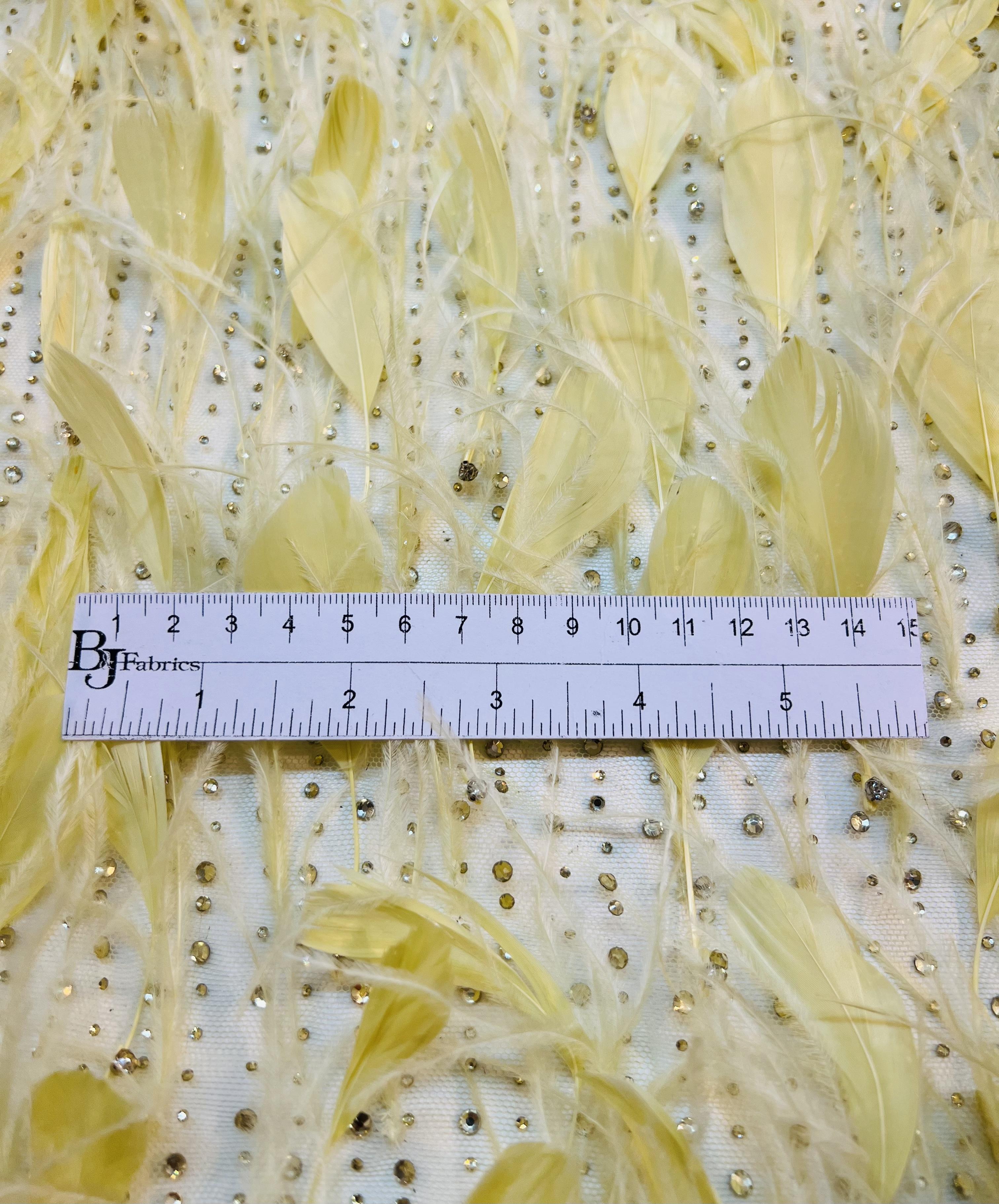 Couture Crystal with Striped Coq and Ostrich Feather in Yellow