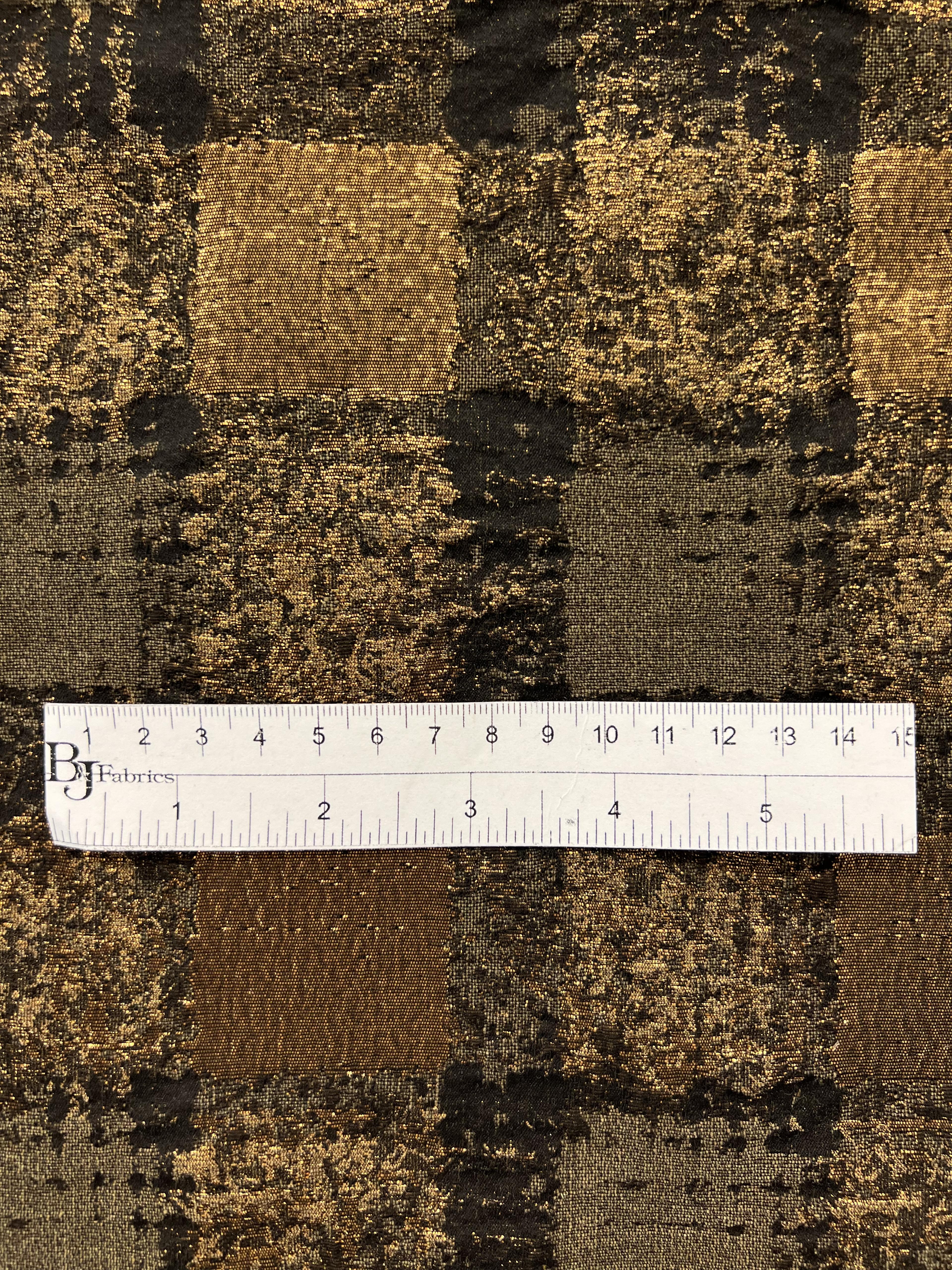 Abstract Check Brocade in Metallic Gold/Black