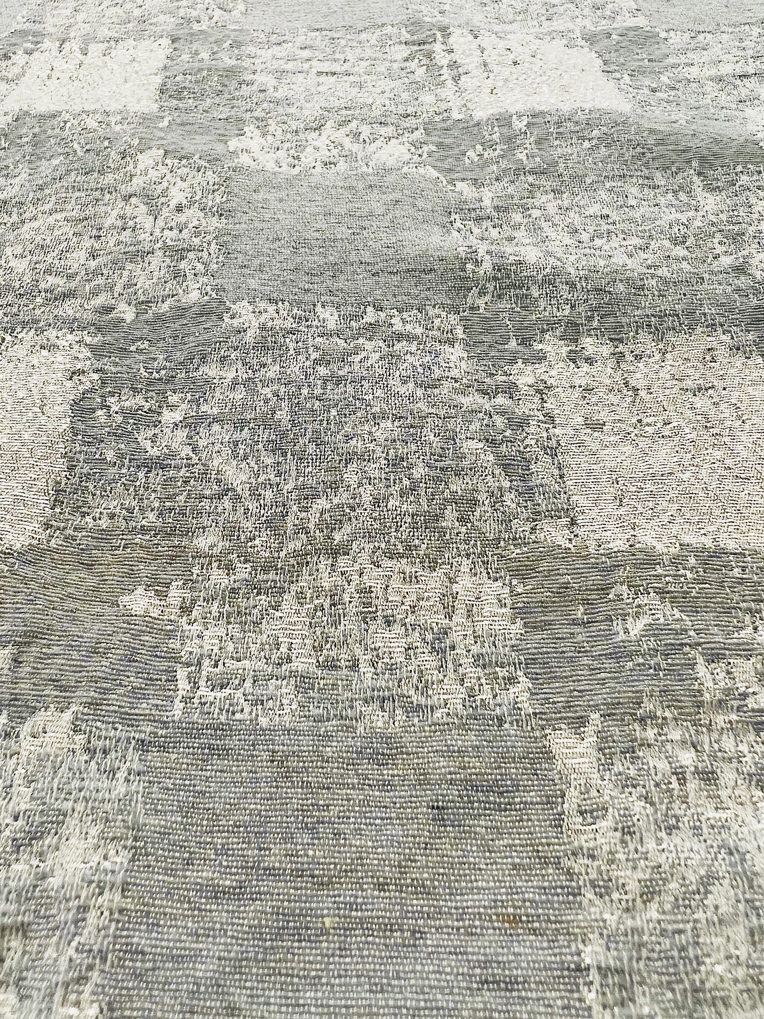 Abstract Check Brocade in White/silver Metallic