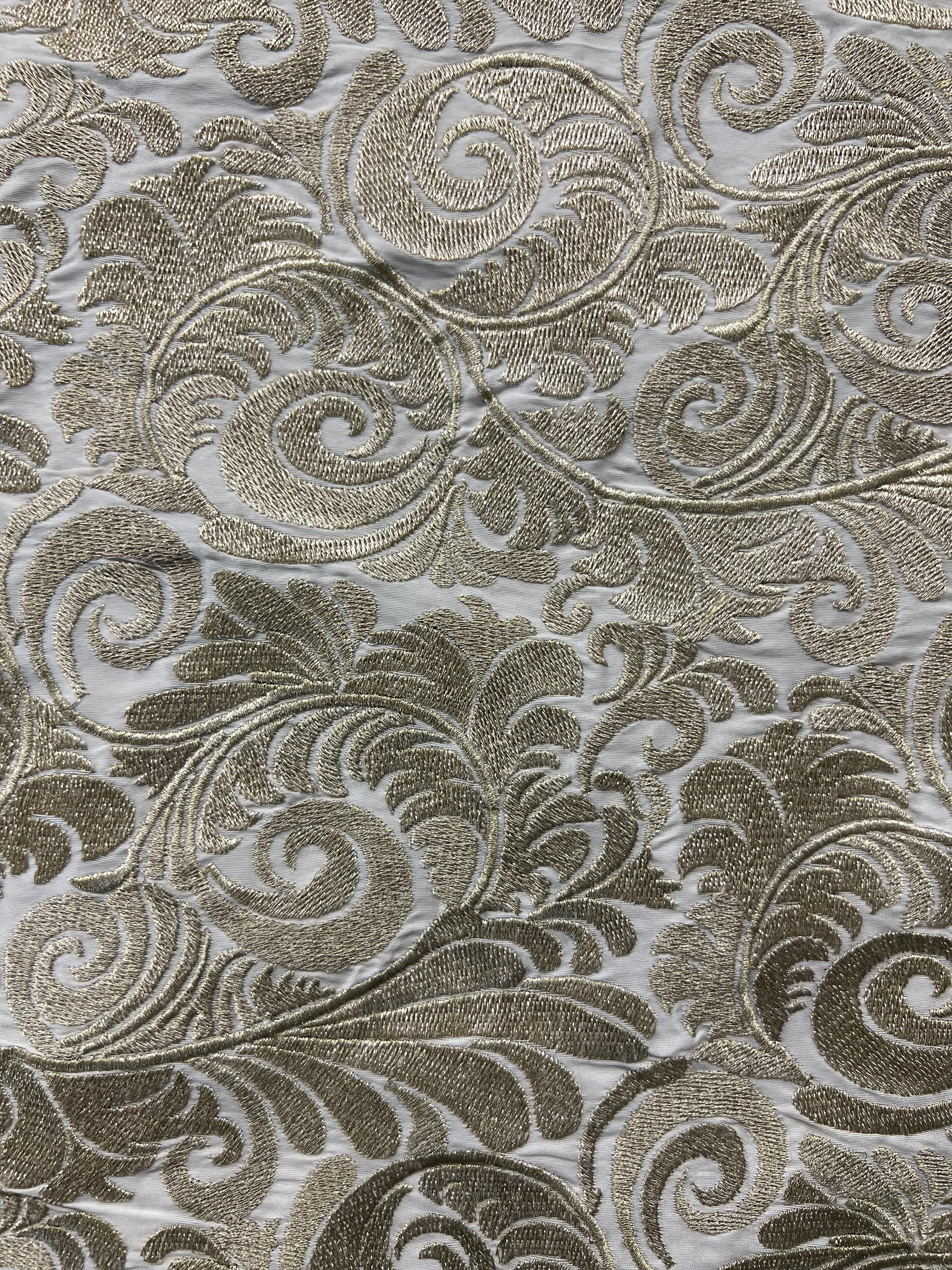 Embroidered White Taffeta in Gold