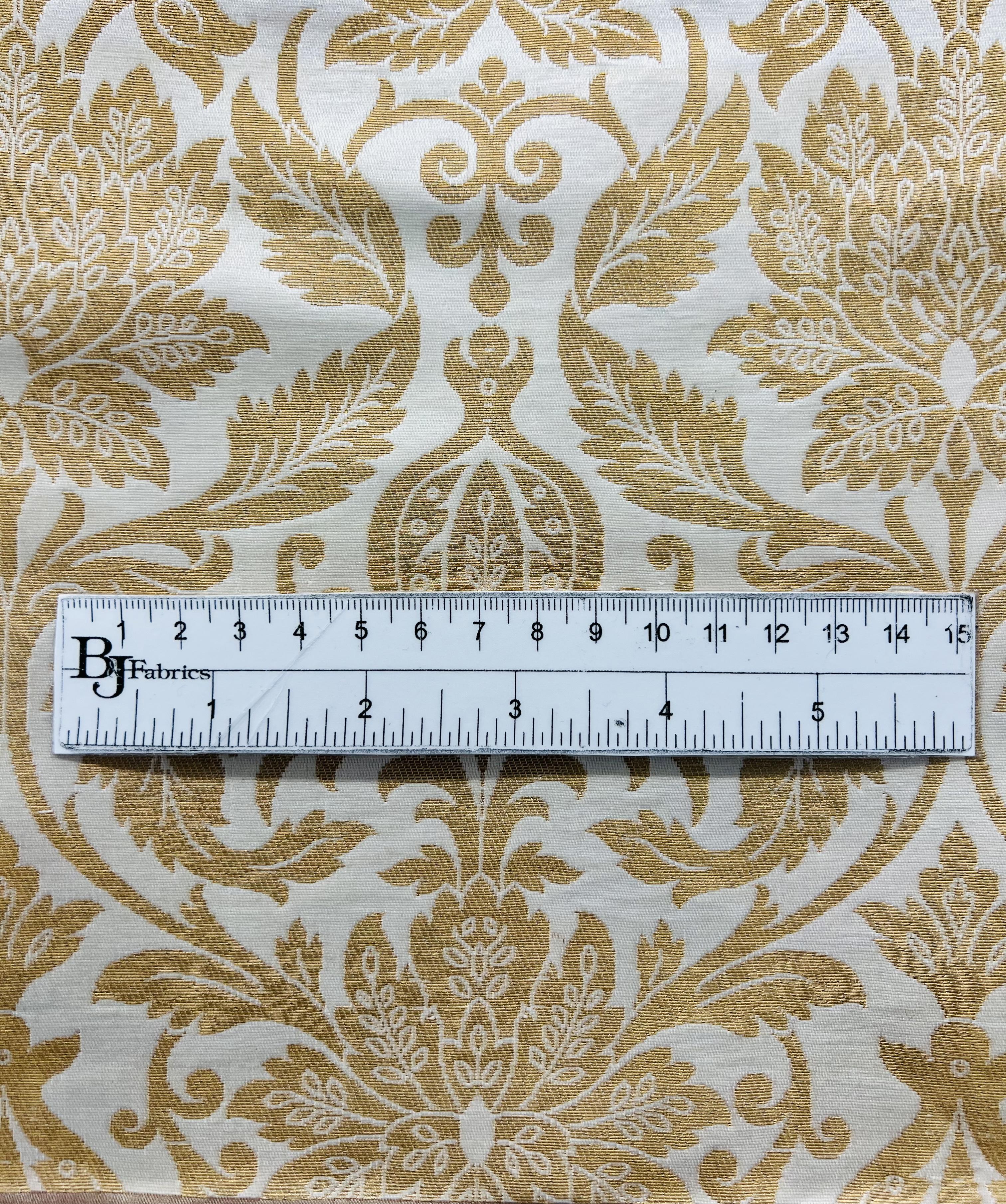 Metallic Large Floral Brocade in White Gold