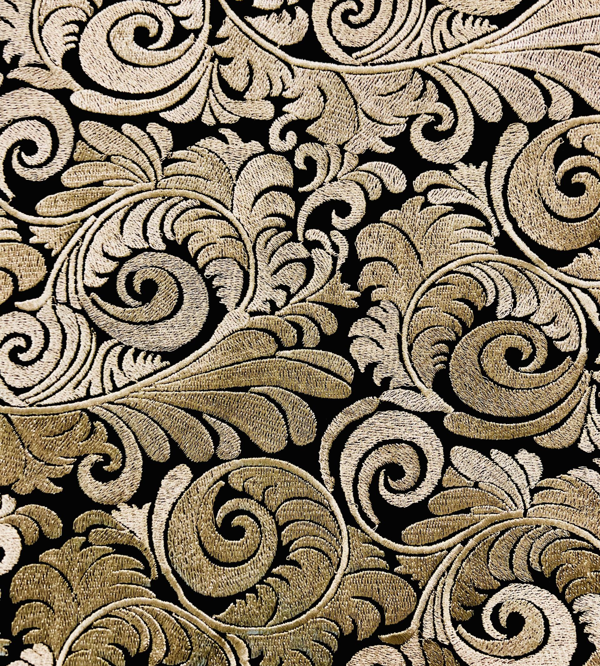 Metallic Embroidered Black Taffeta in Gold