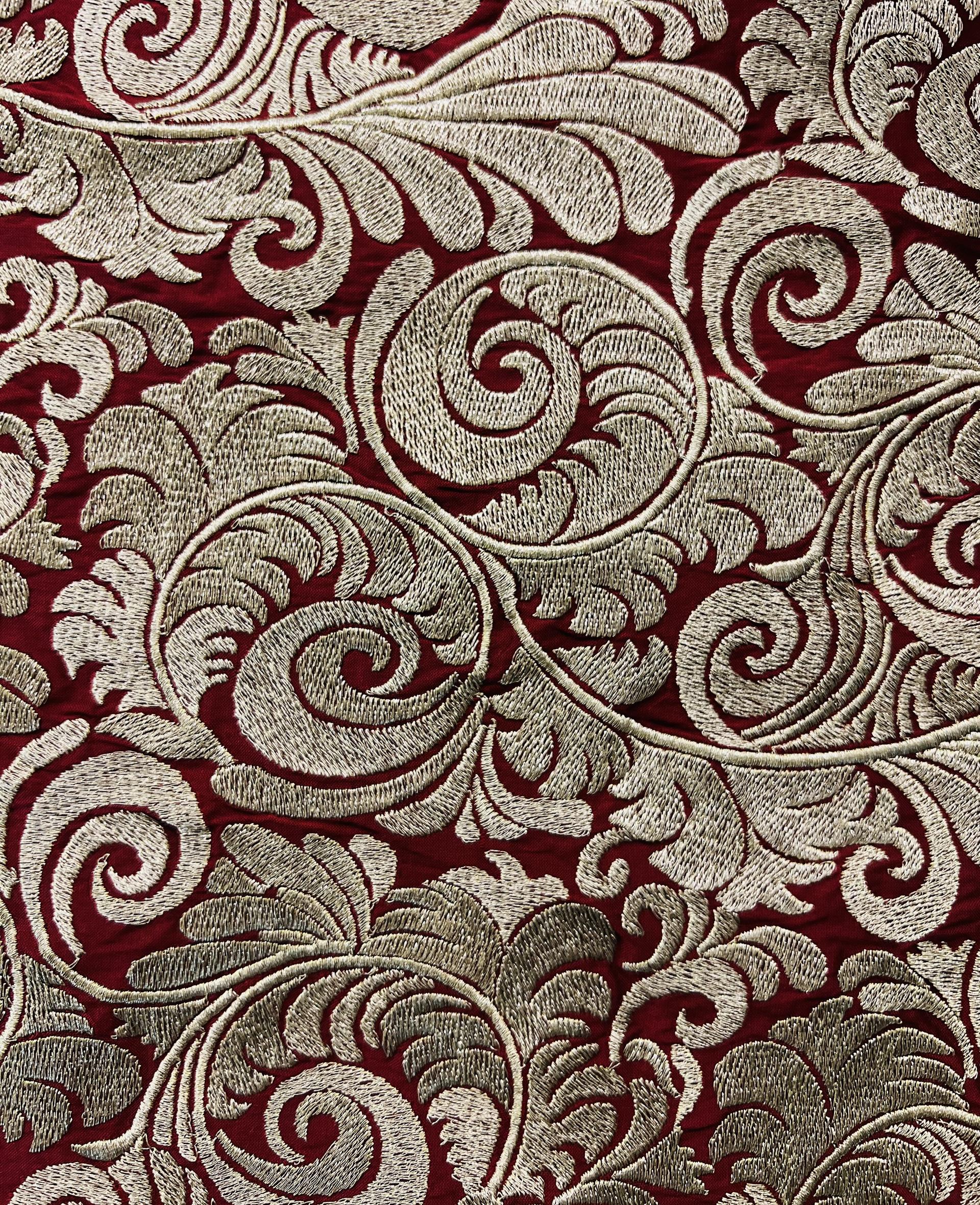 Embroidered RED Taffeta in Gold