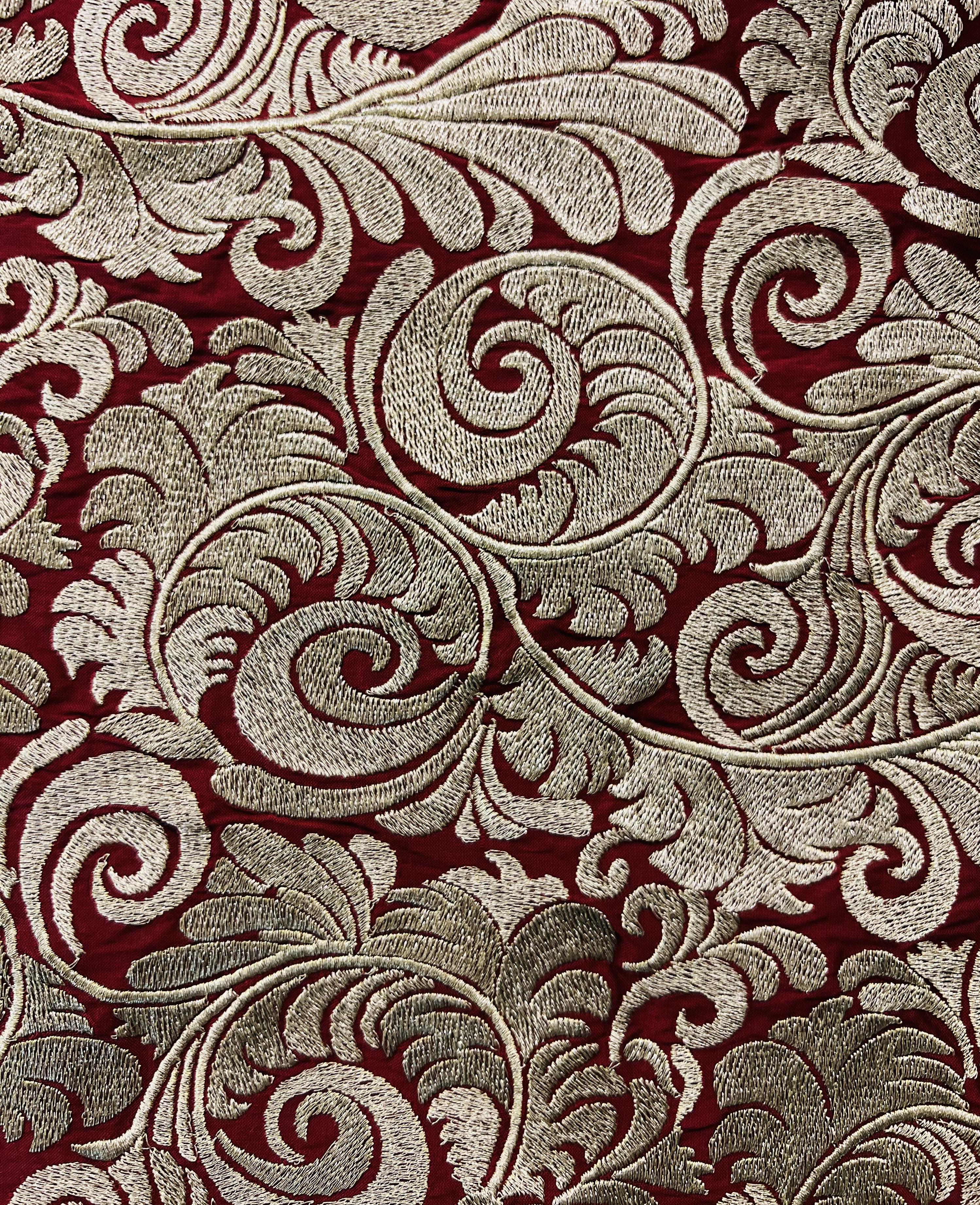Embroidered RED Taffeta in Gold
