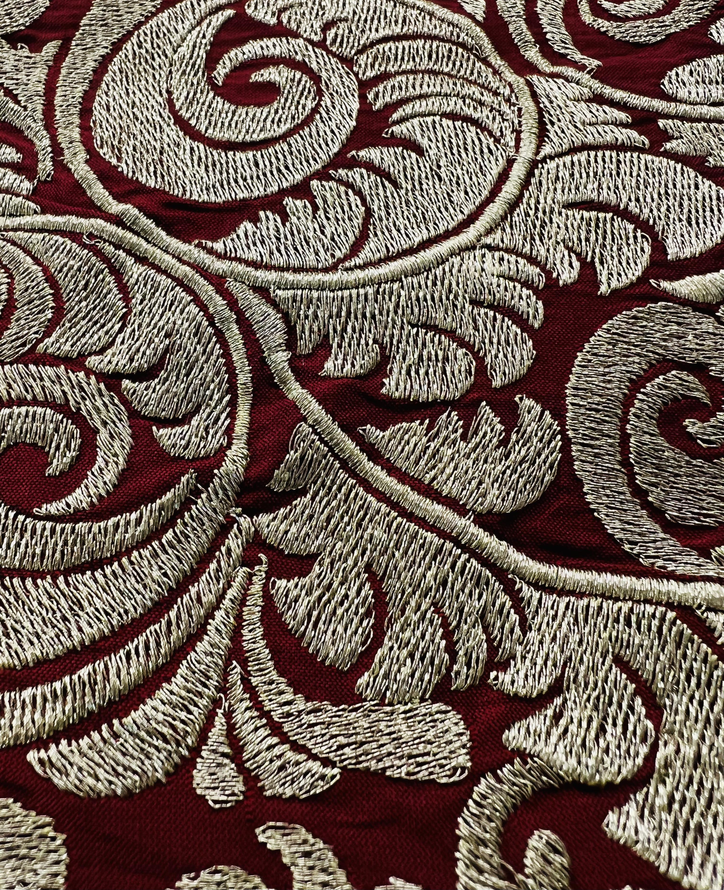 Embroidered RED Taffeta in Gold