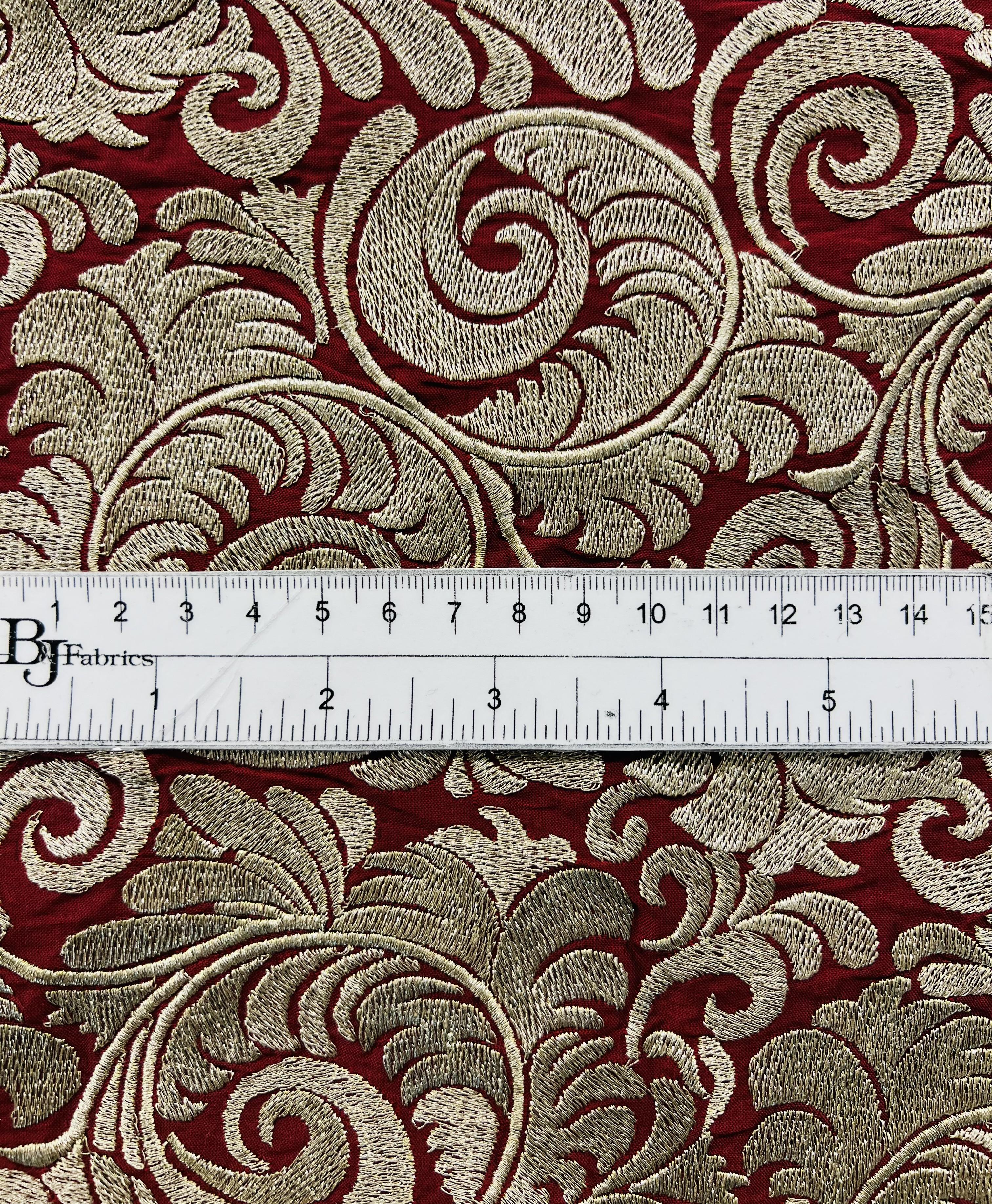 Embroidered RED Taffeta in Gold