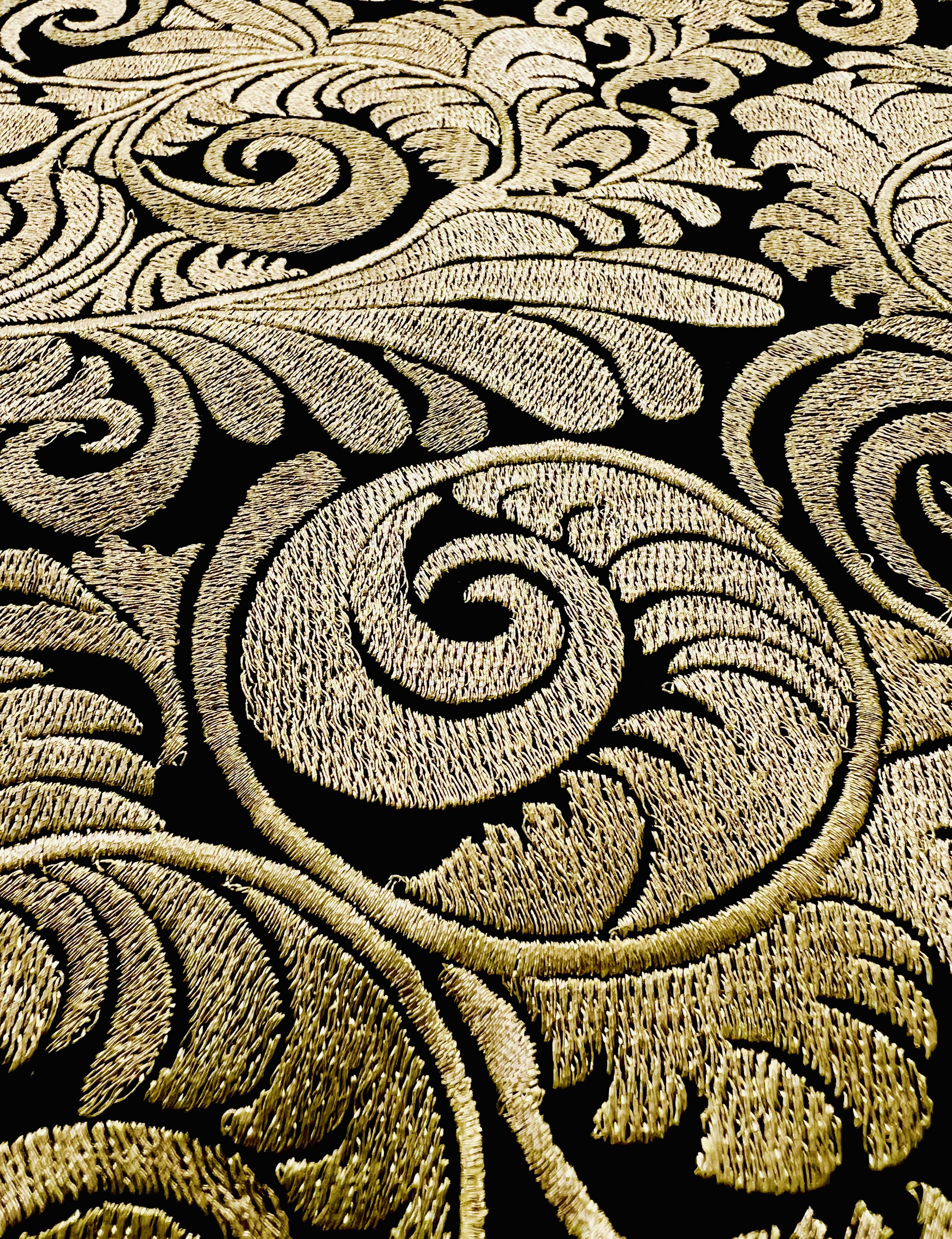 Metallic Embroidered Black Taffeta in Gold