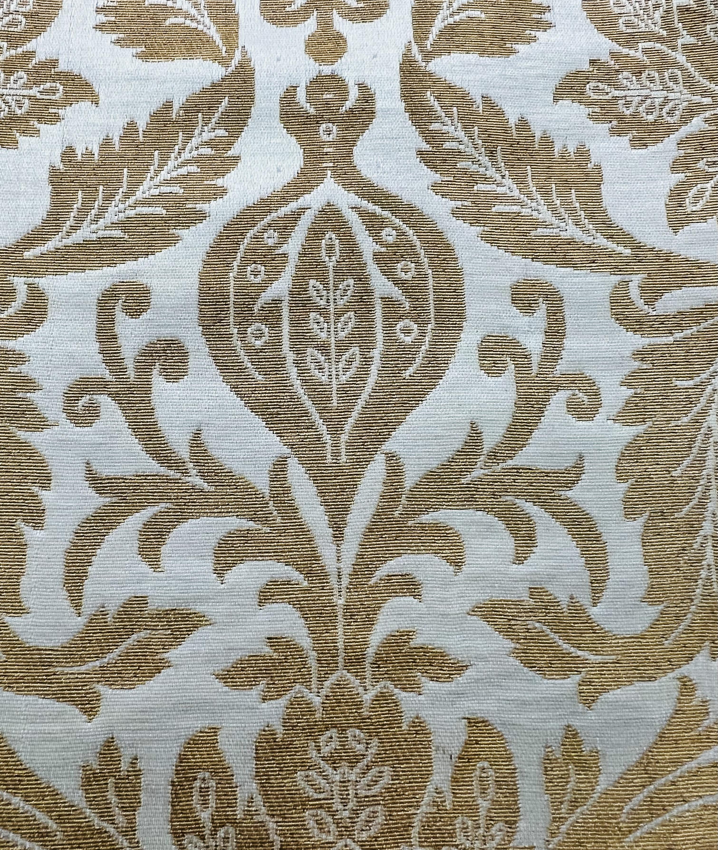 Metallic Large Floral Brocade in White Gold