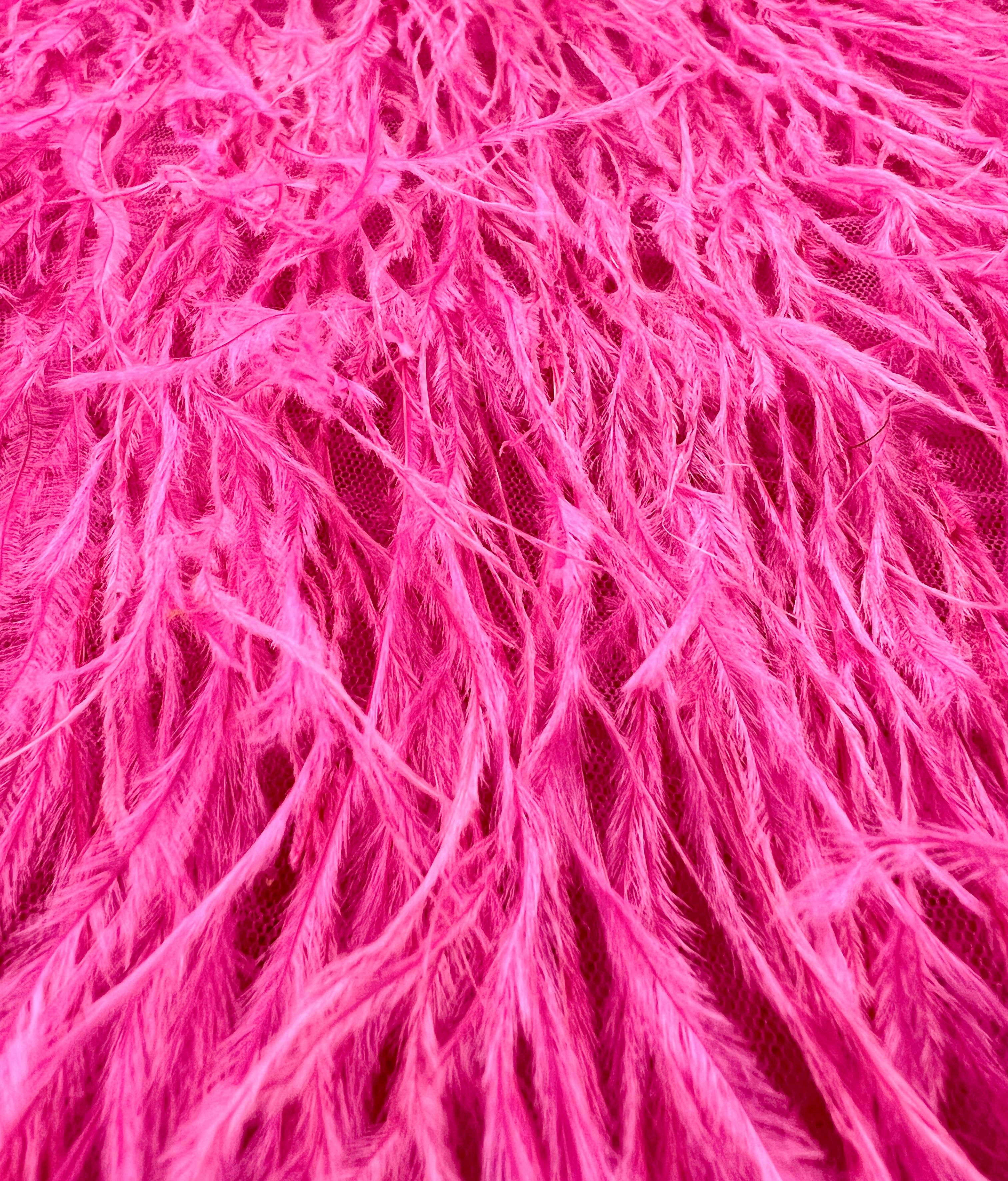 Hand Applied Ostrich Feather in Fuchsia