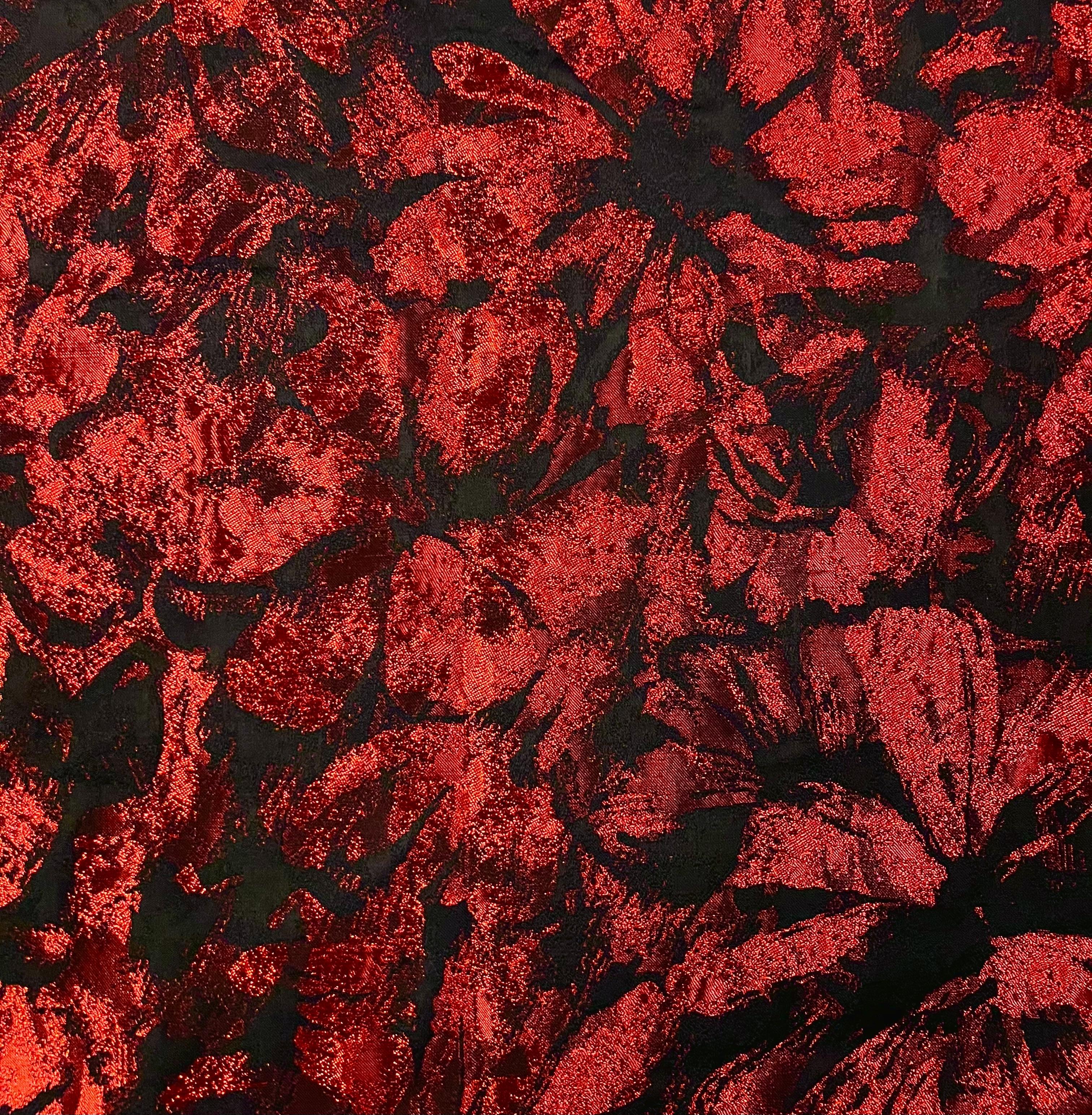 Polyester Jacquard Brocade in Red/Black