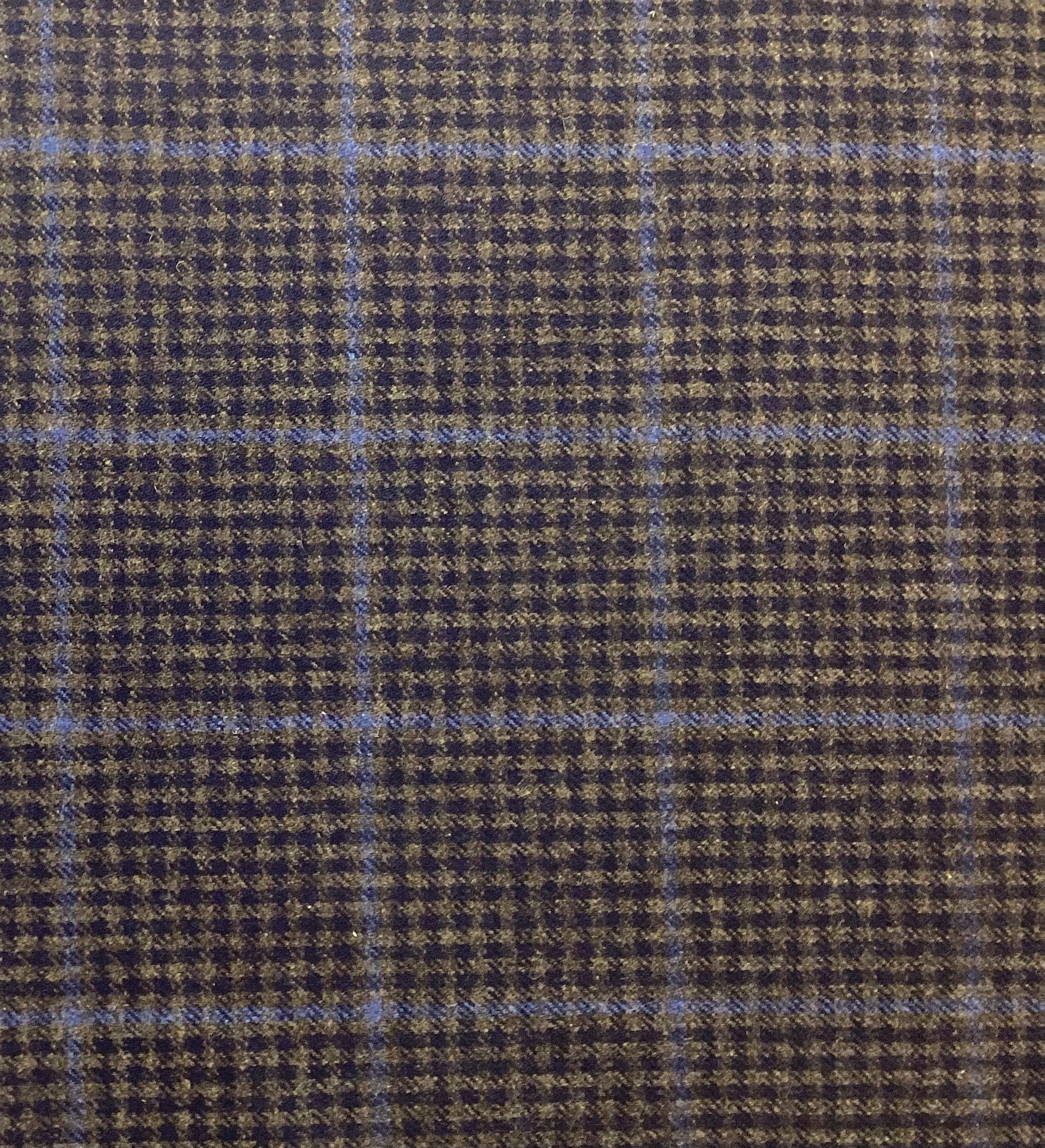 Made in Italy 100% Lambswool Gingham Check in Brown, Navy & Blue