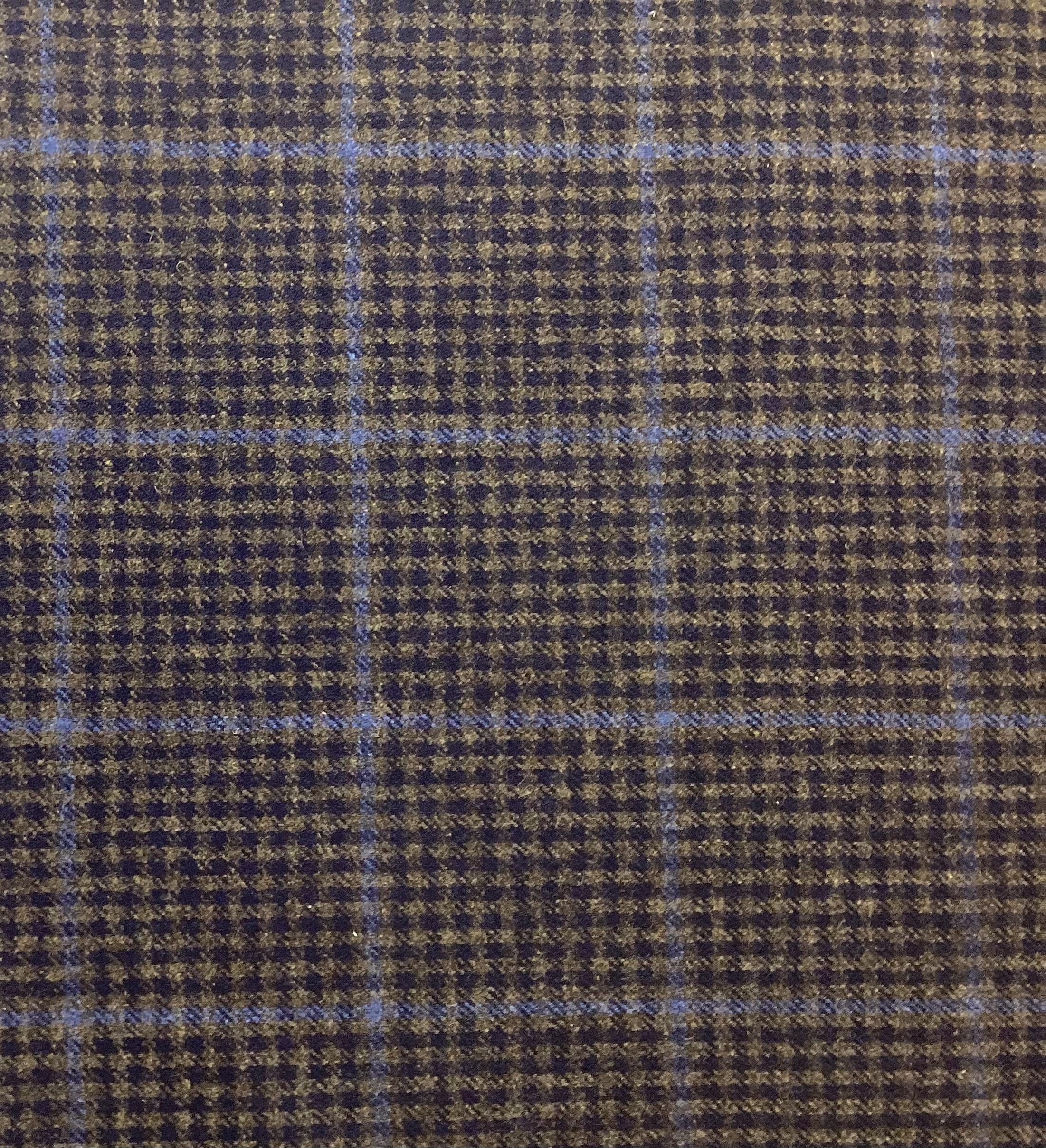 Made in Italy 100% Lambswool Gingham Check in Brown, Navy & Blue