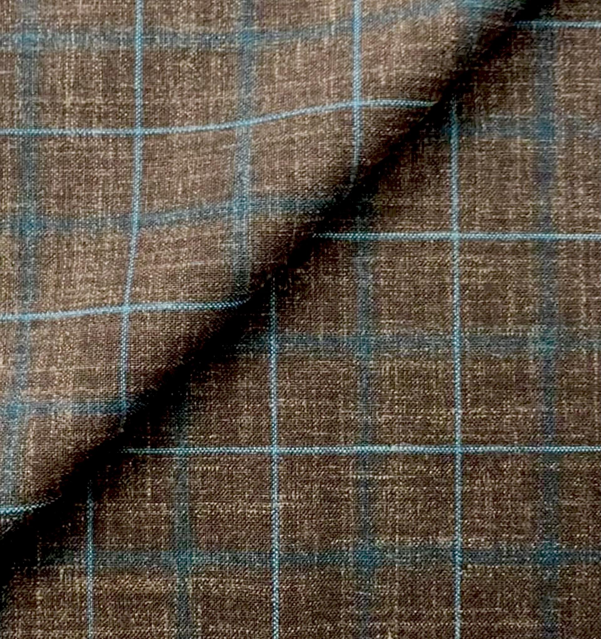 Italian Loro Piana Wool and Silk Plaid Blend in Chocolate