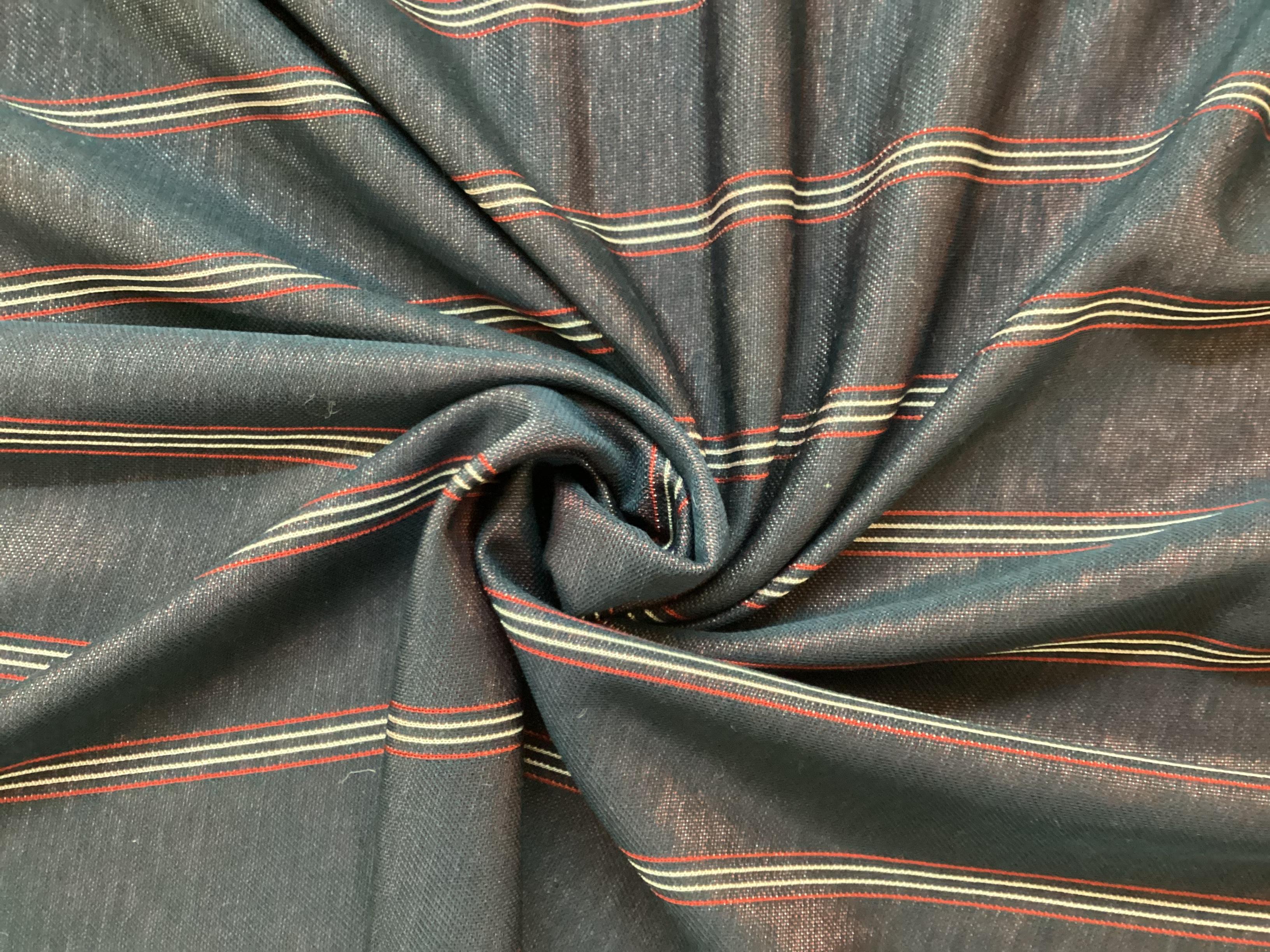 Rayon Knit Vertical Pencil Stripe in Navy, Red & White