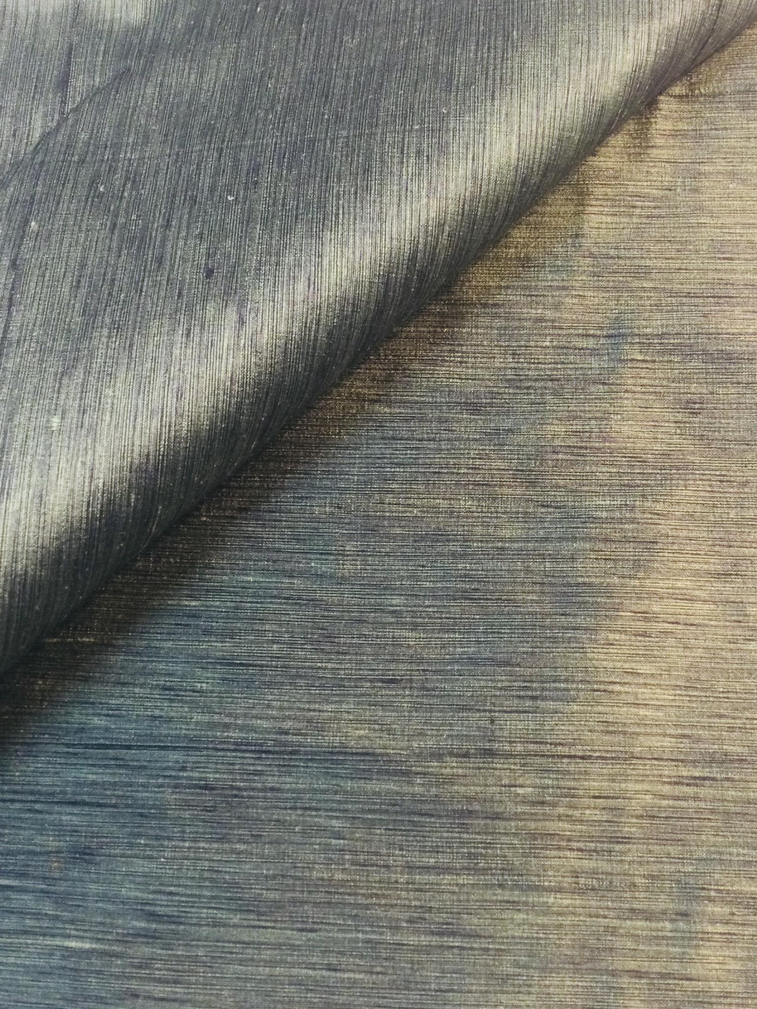 Heathered Silk Shantung in Green/Black