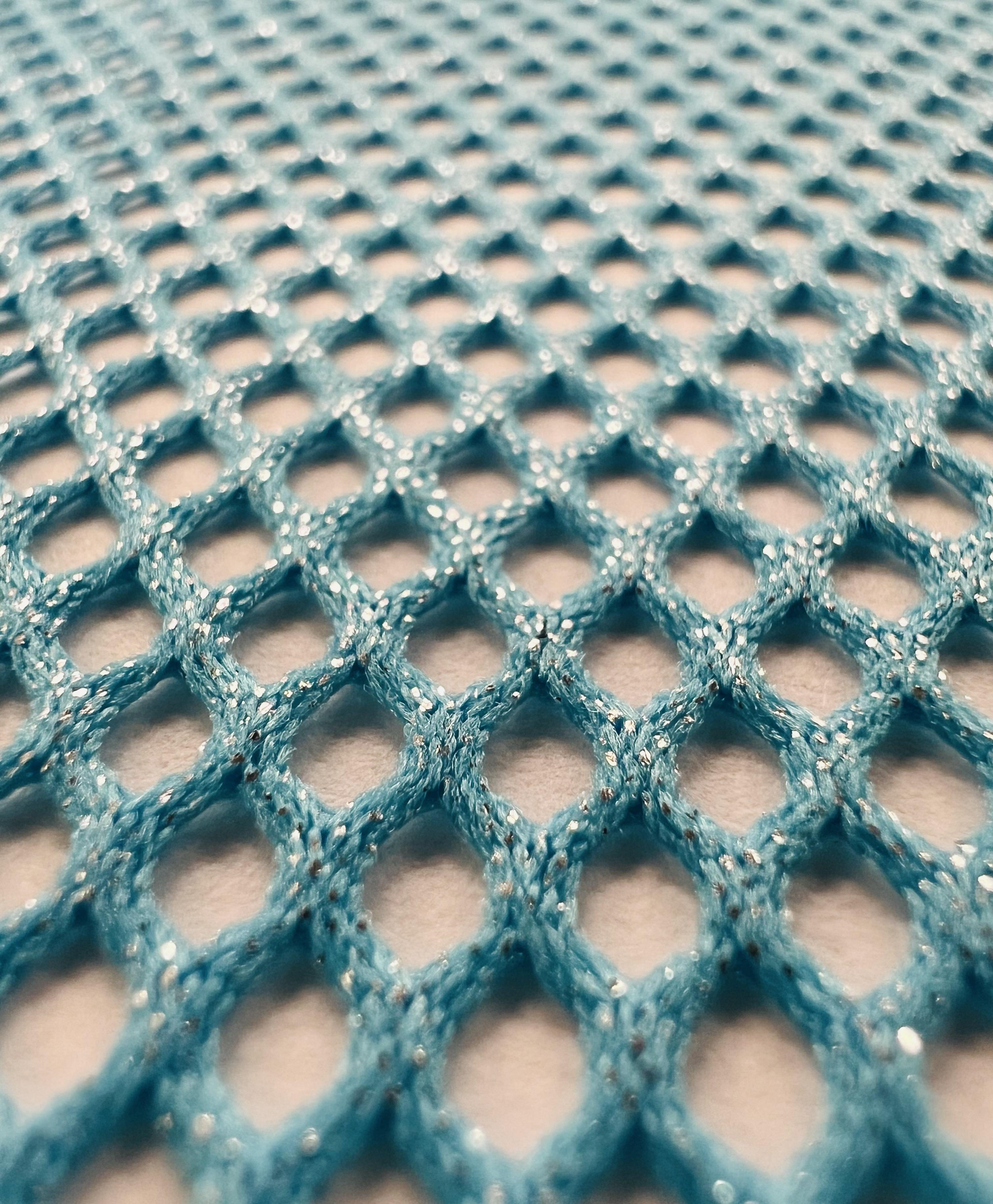 Metallic Silver Foiled Mesh in Aqua