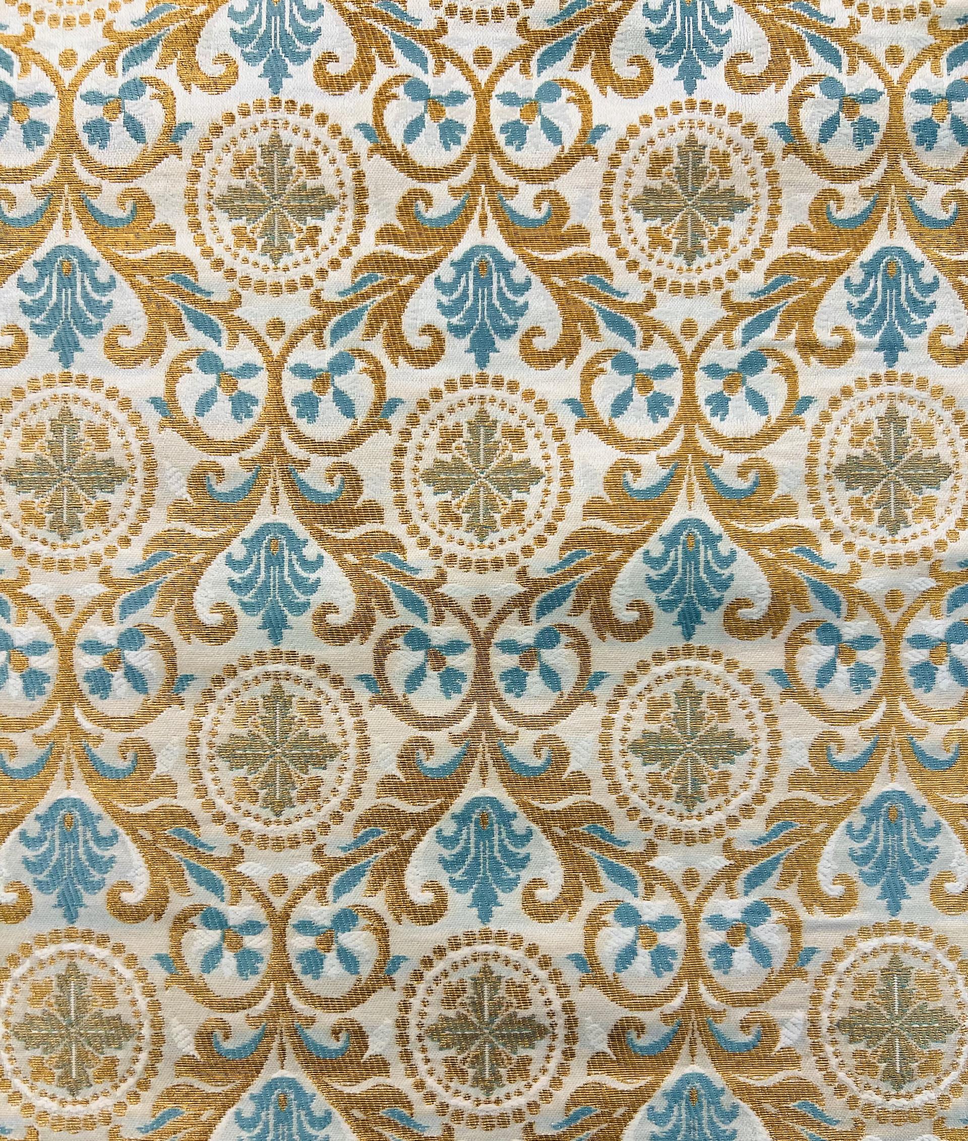 Metallic Brocade in Slate Blue with Gold & white