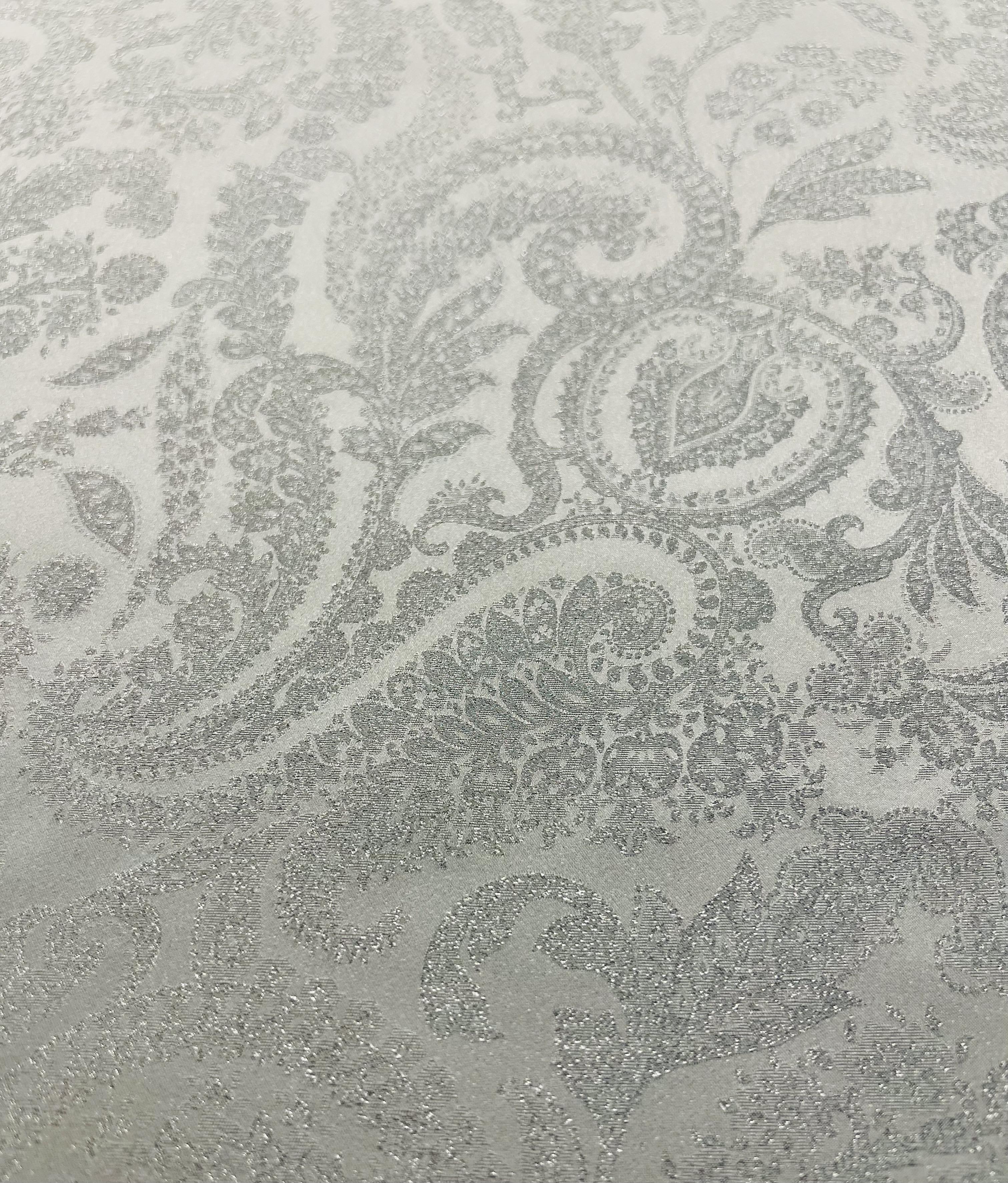 Silk Lamé Charmeuse Jacquard in Silver & white
