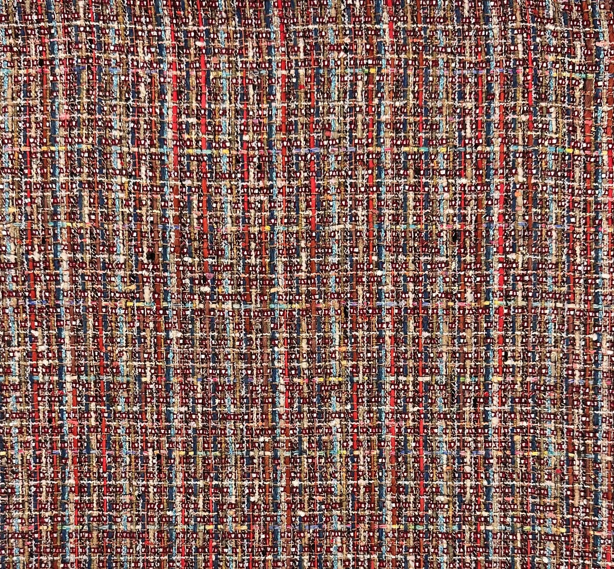 Italian Cotton Blend Tweed in Cobalt and Red Multi Metallic