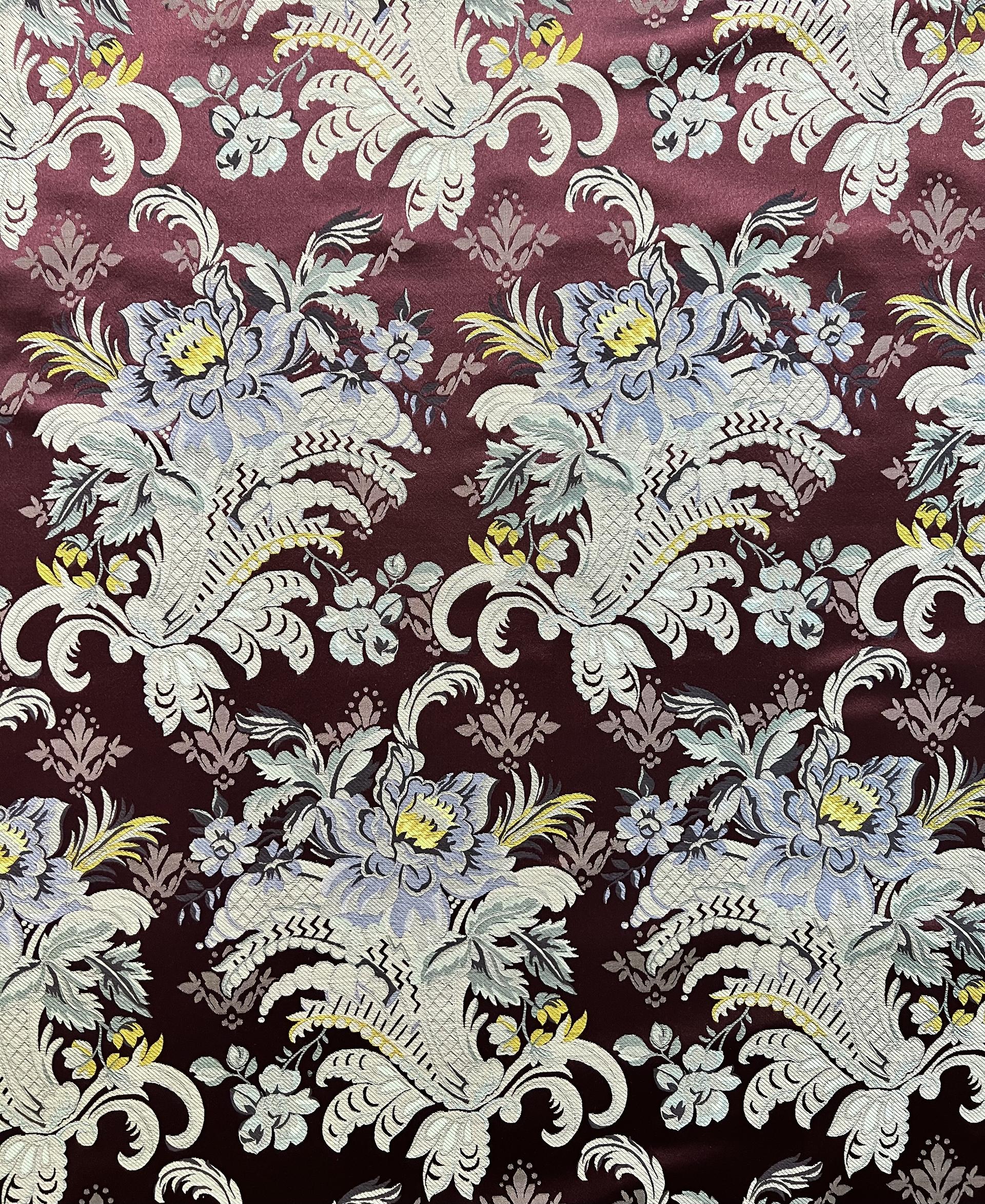 Pure Silk Brocade "Victorian Vase" in Maroon