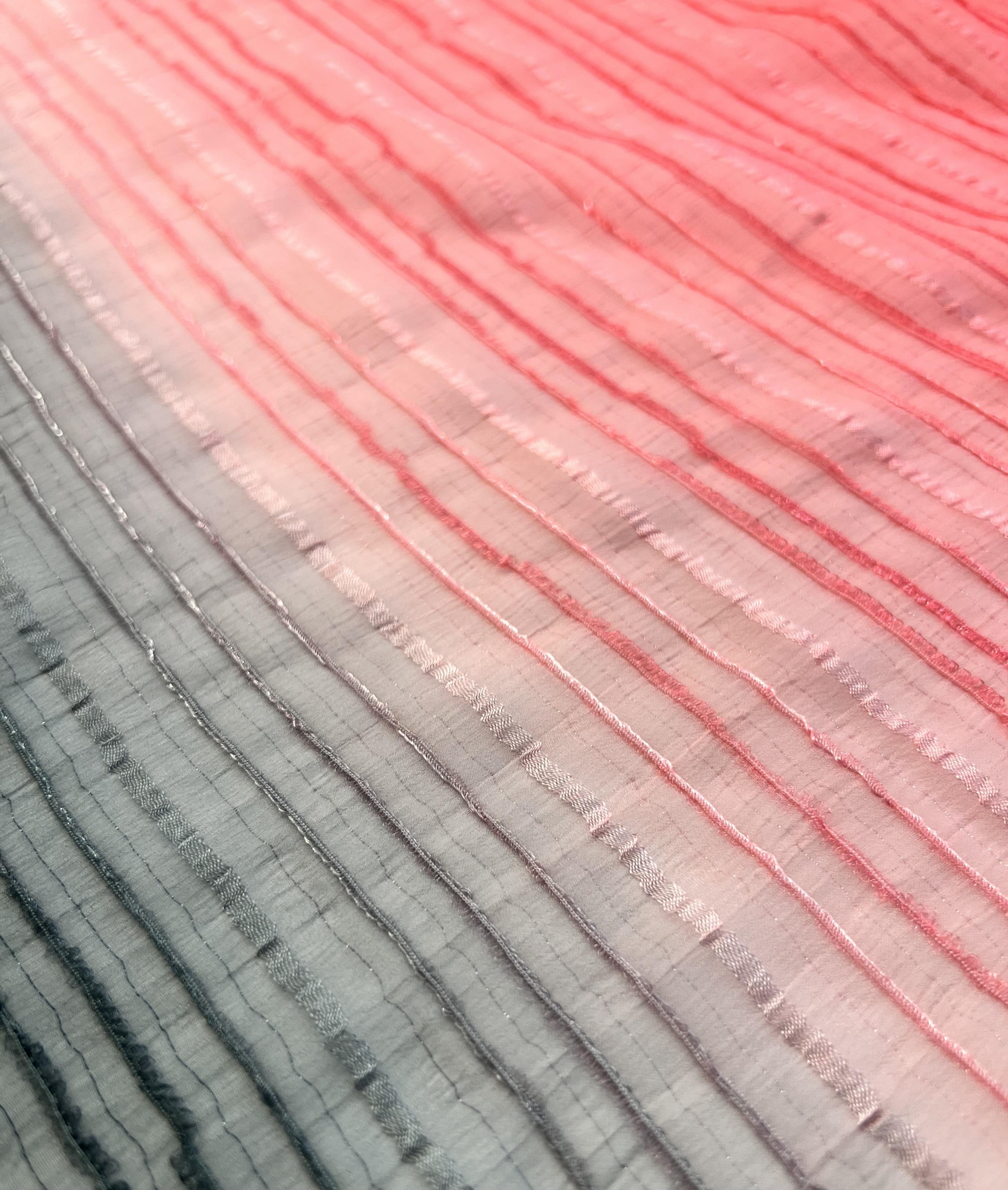 Silk Lurex Ombre Chiffon Stripe in Coral/Red/Grey/Pink