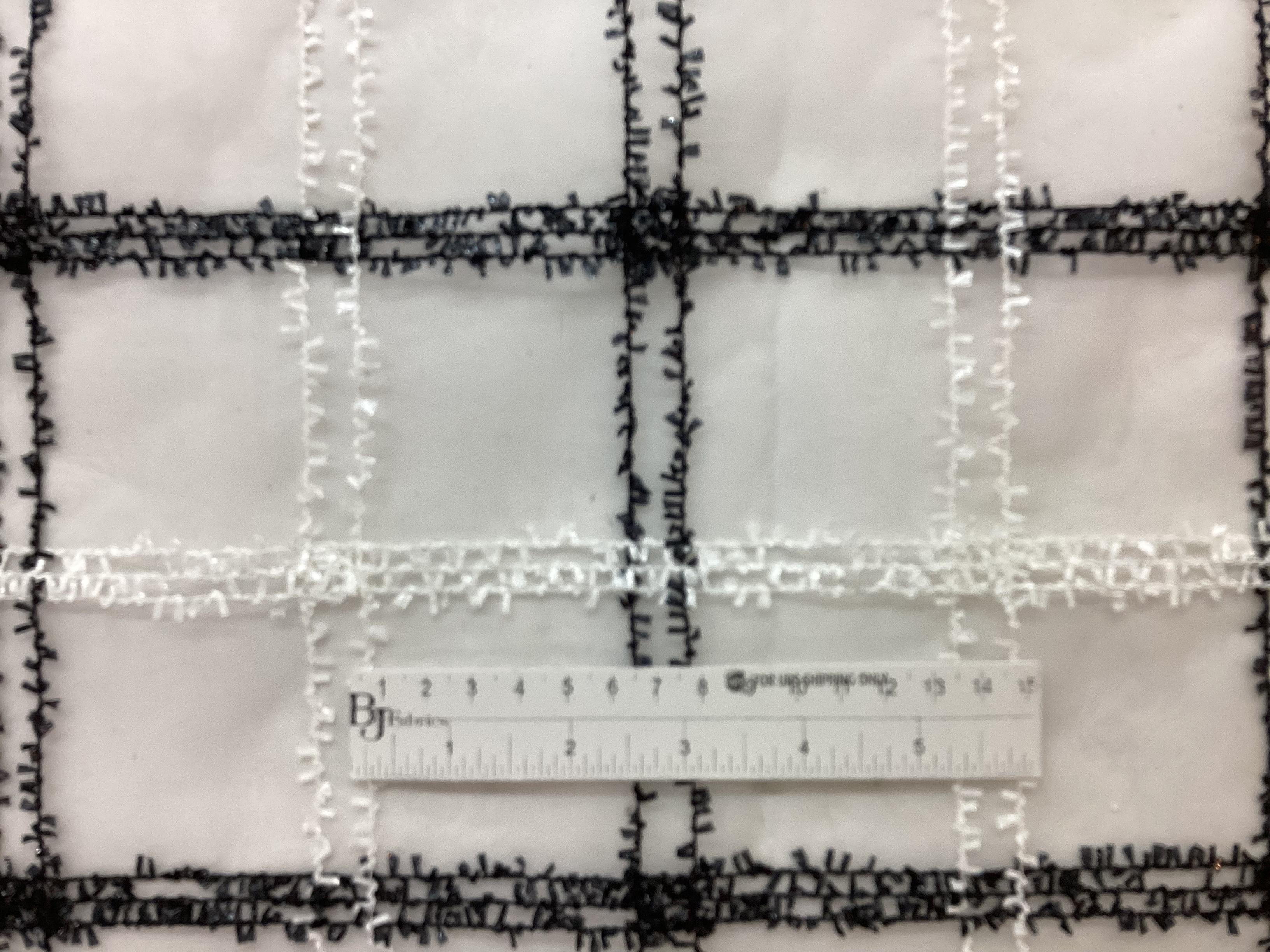 Embroidered Organza In Black & White Plaid Pattern