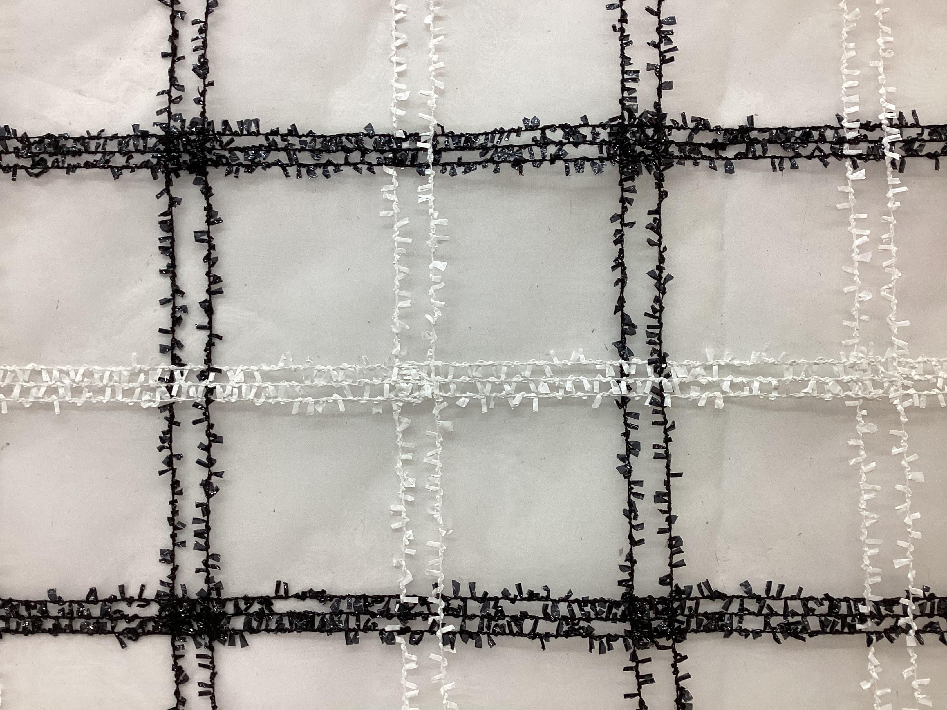 Embroidered Organza In Black & White Plaid Pattern