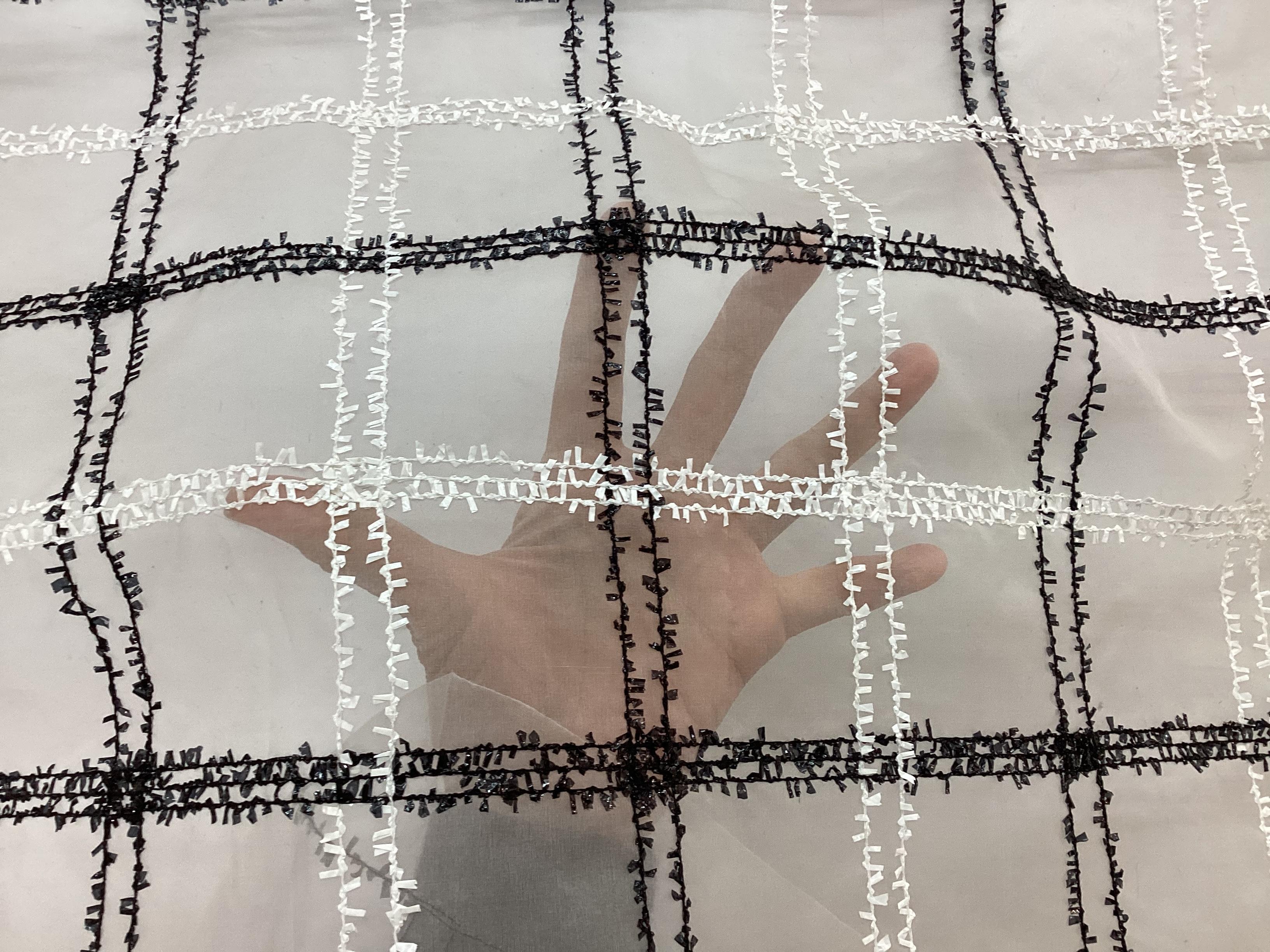Embroidered Organza In Black & White Plaid Pattern