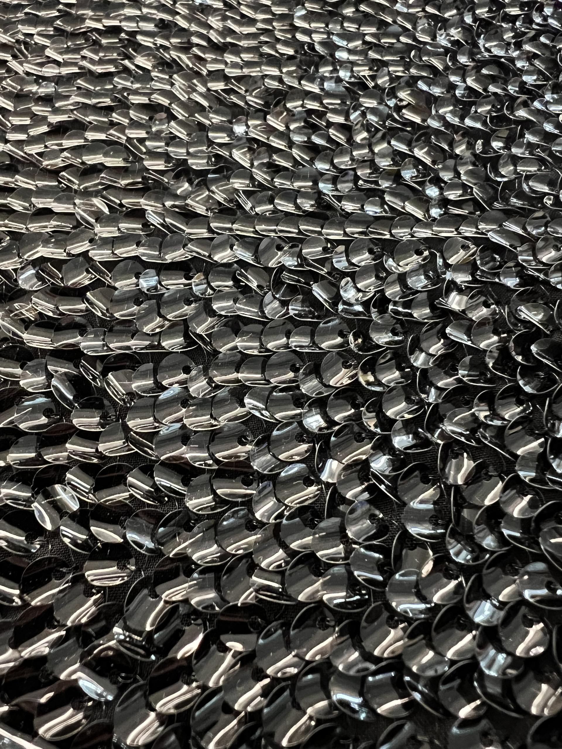 Curved Clear Sequin on Polyester Heavy Chiffon in Black