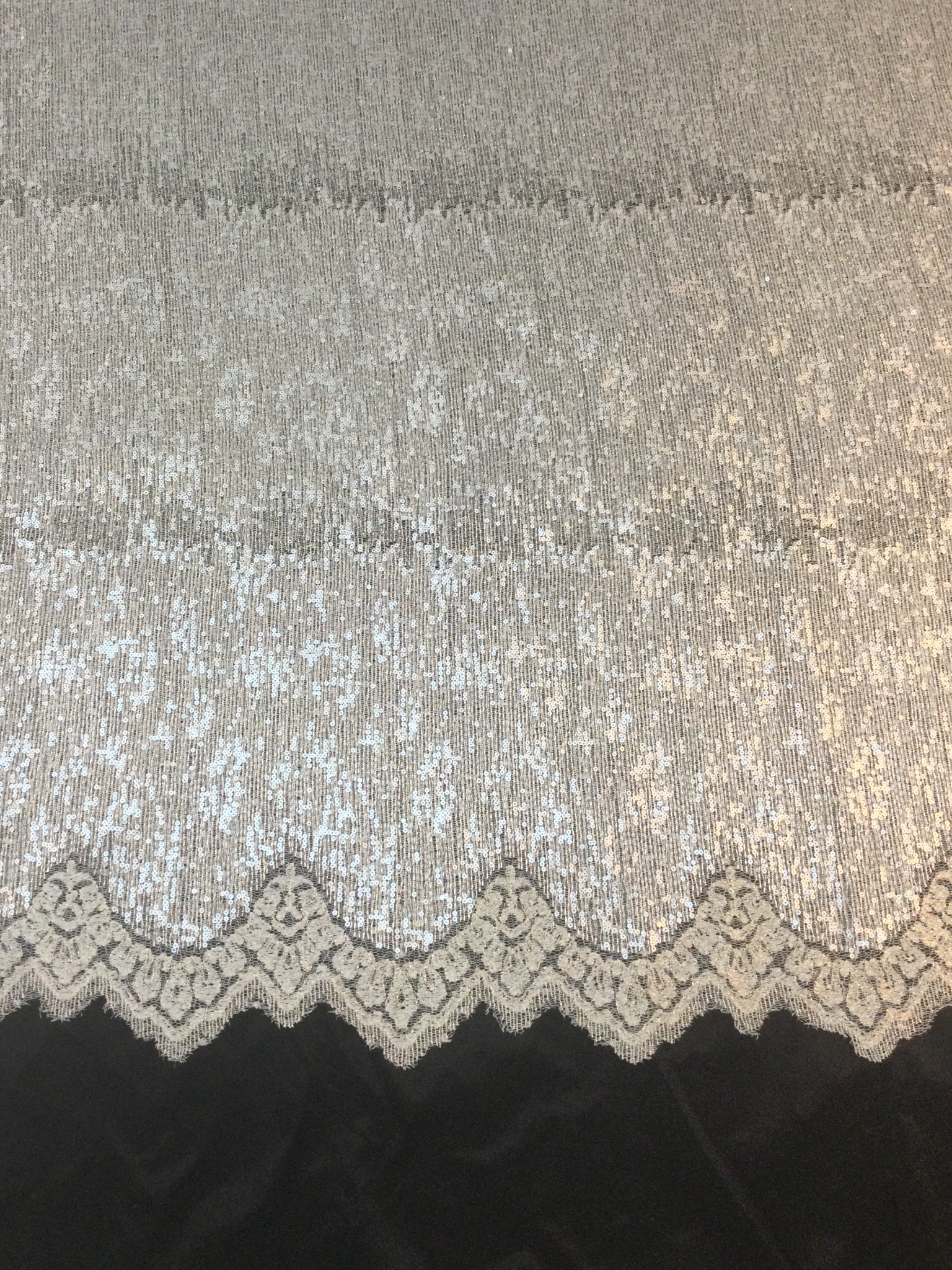 Matte Sequins on Double Scallop Lace in Silver