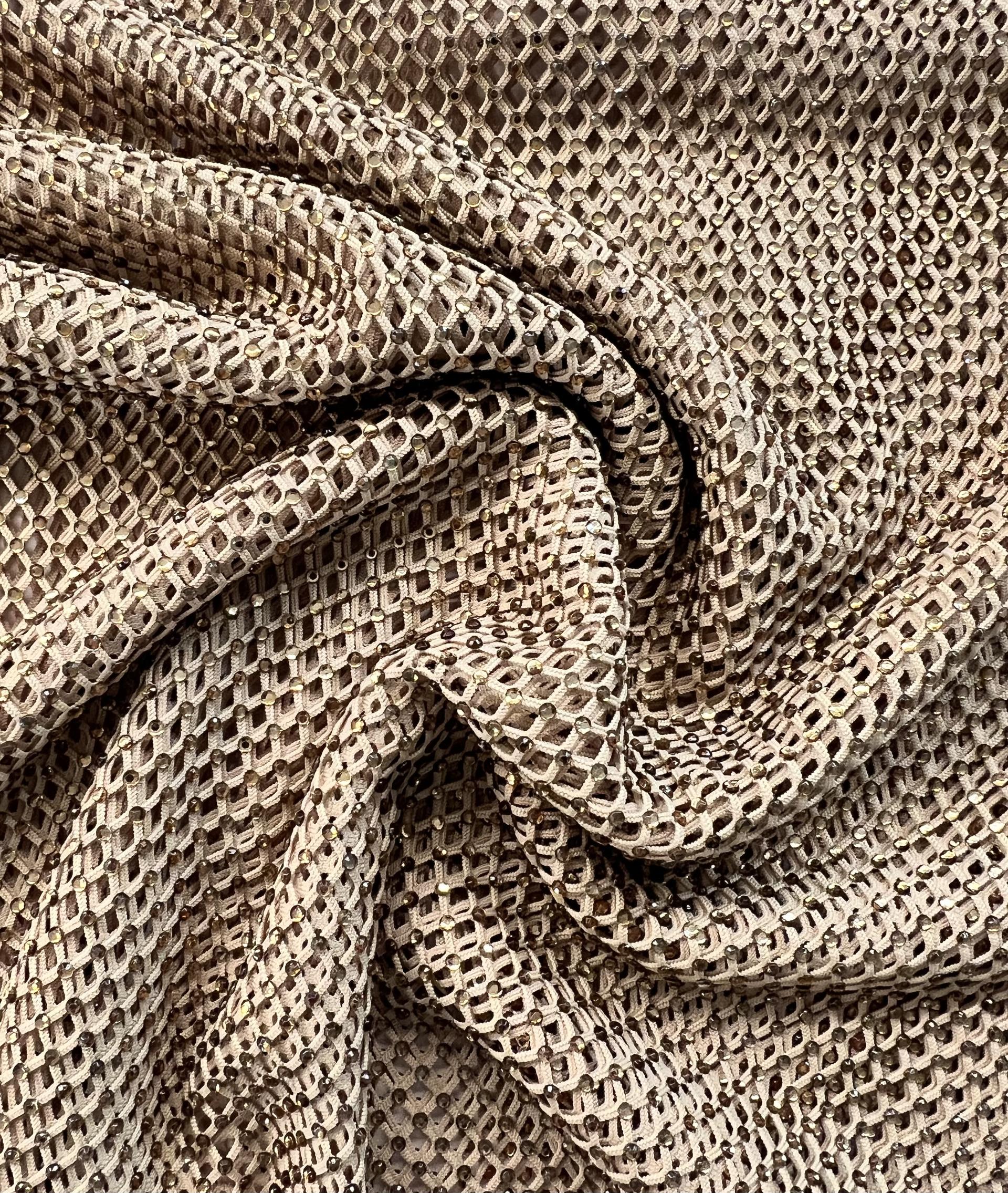 Crystals on Fishnet in Beige
