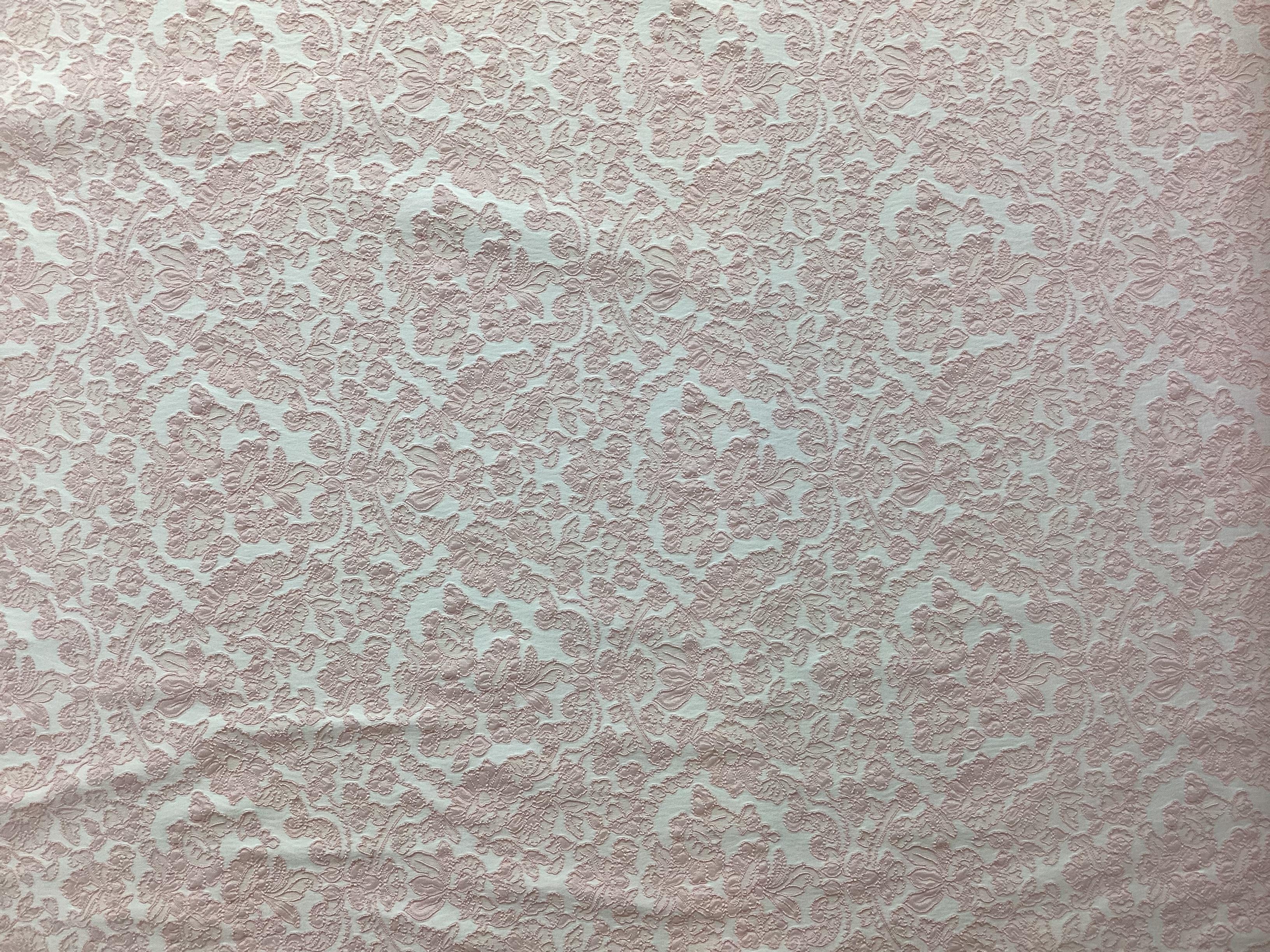 Damask Stretch Brocade in Pink & White