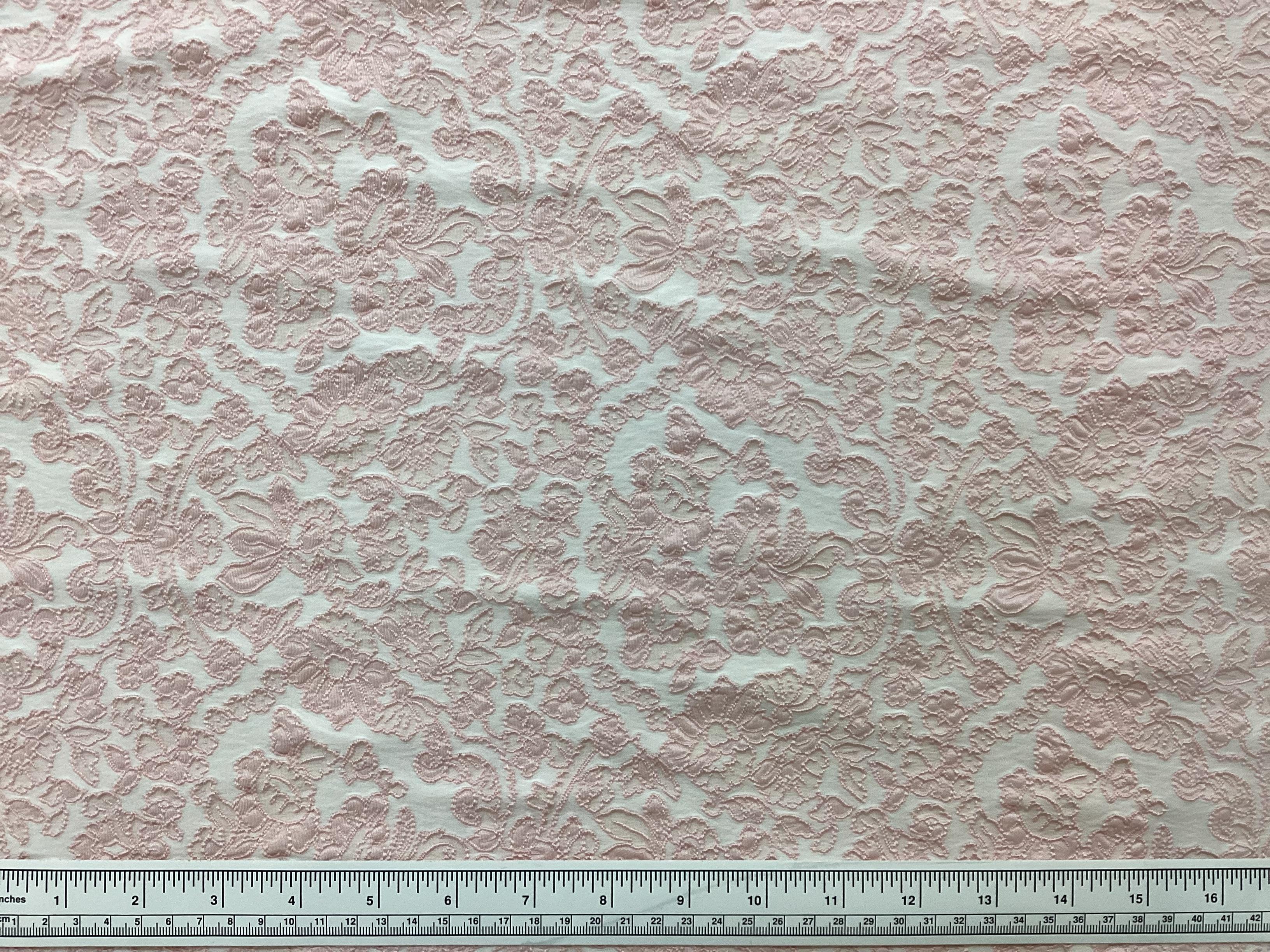 Damask Stretch Brocade in Pink & White