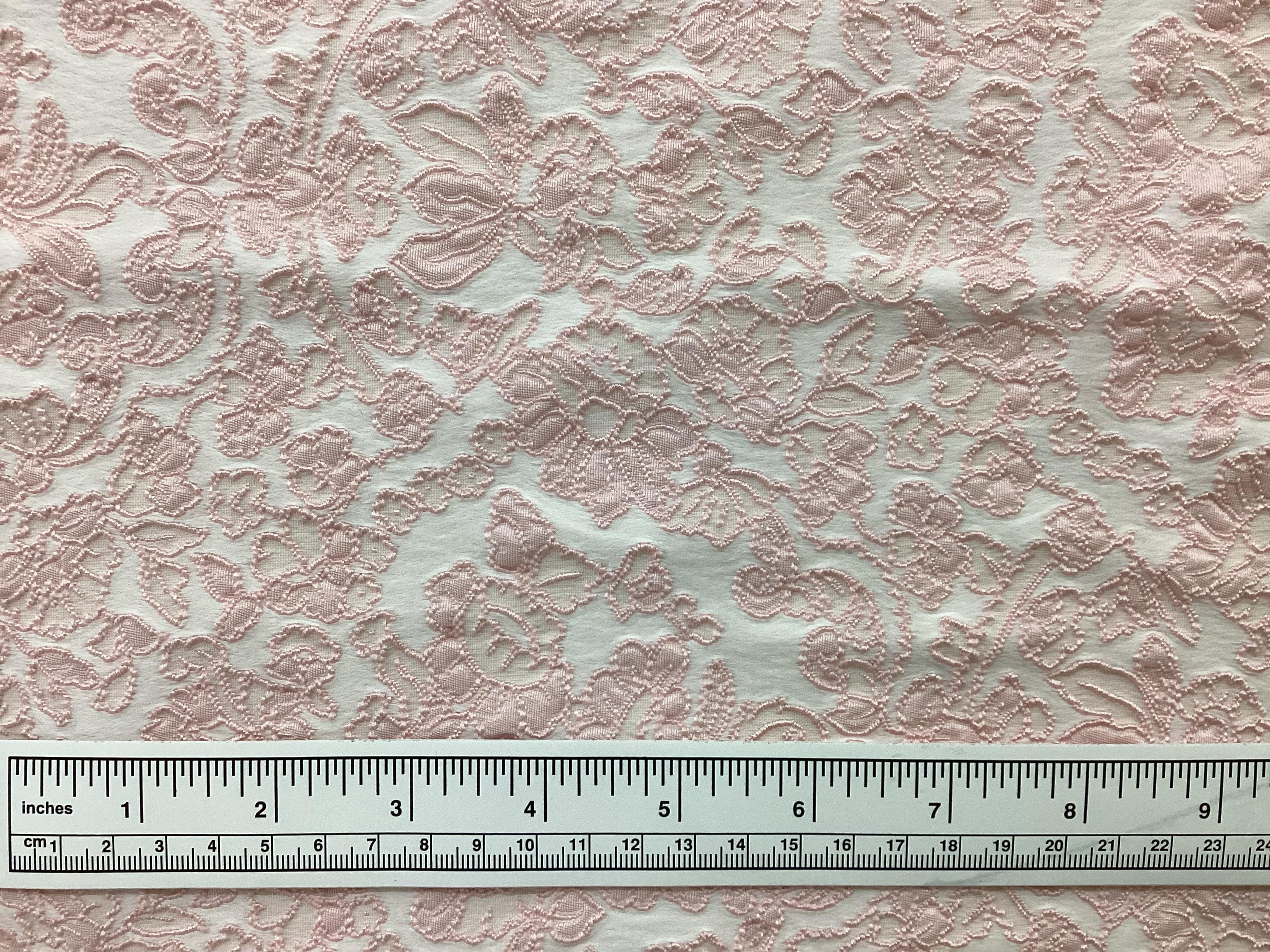 Damask Stretch Brocade in Pink & White