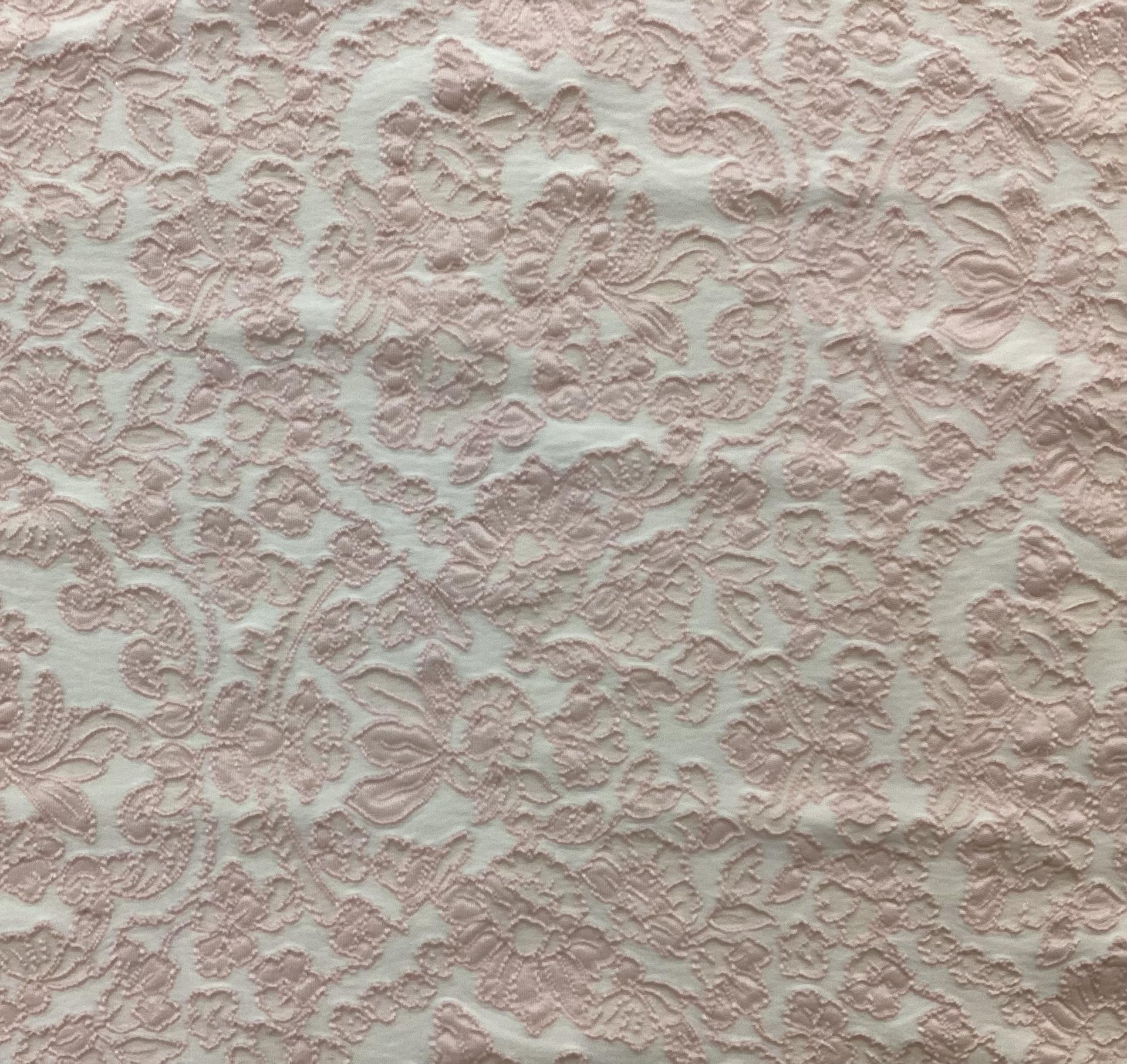 Damask Stretch Brocade in Pink & White