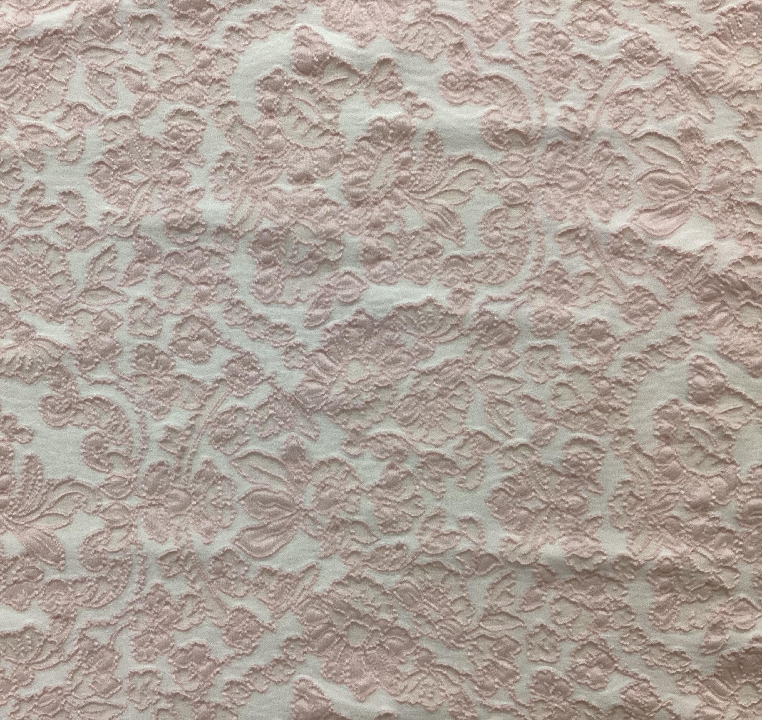 Damask Stretch Brocade in Pink & White