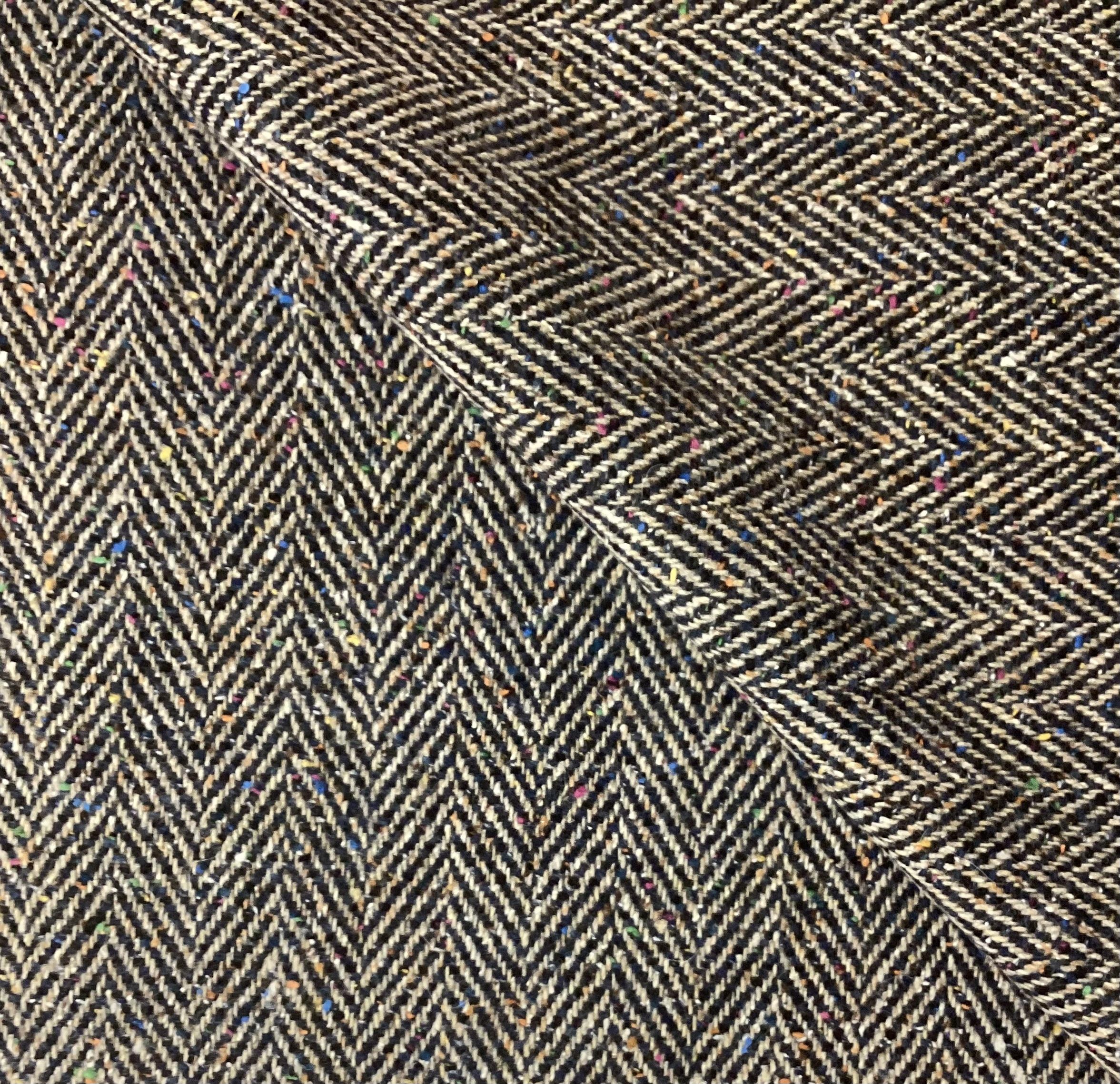 Made in Italy 100% Wool Herringbone Tweed In Navy, Tan & Multi Colours Drop