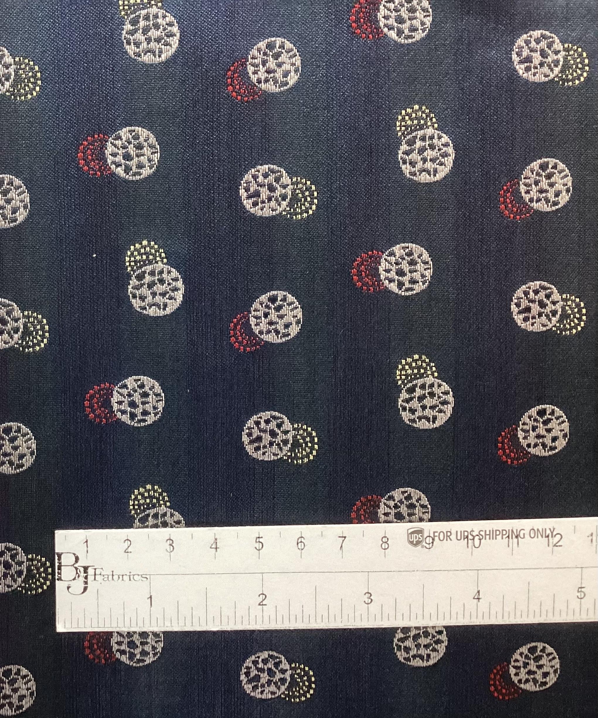Made in Italy 100% Silk Tie Brocade Navy with Red/Silver/Gold Circles