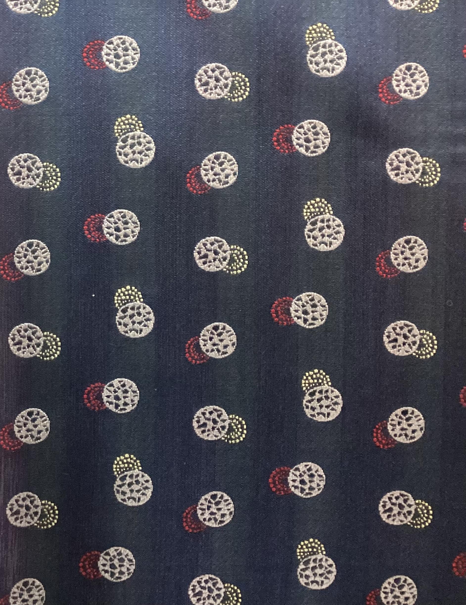 Made in Italy 100% Silk Tie Brocade Navy with Red/Silver/Gold Circles