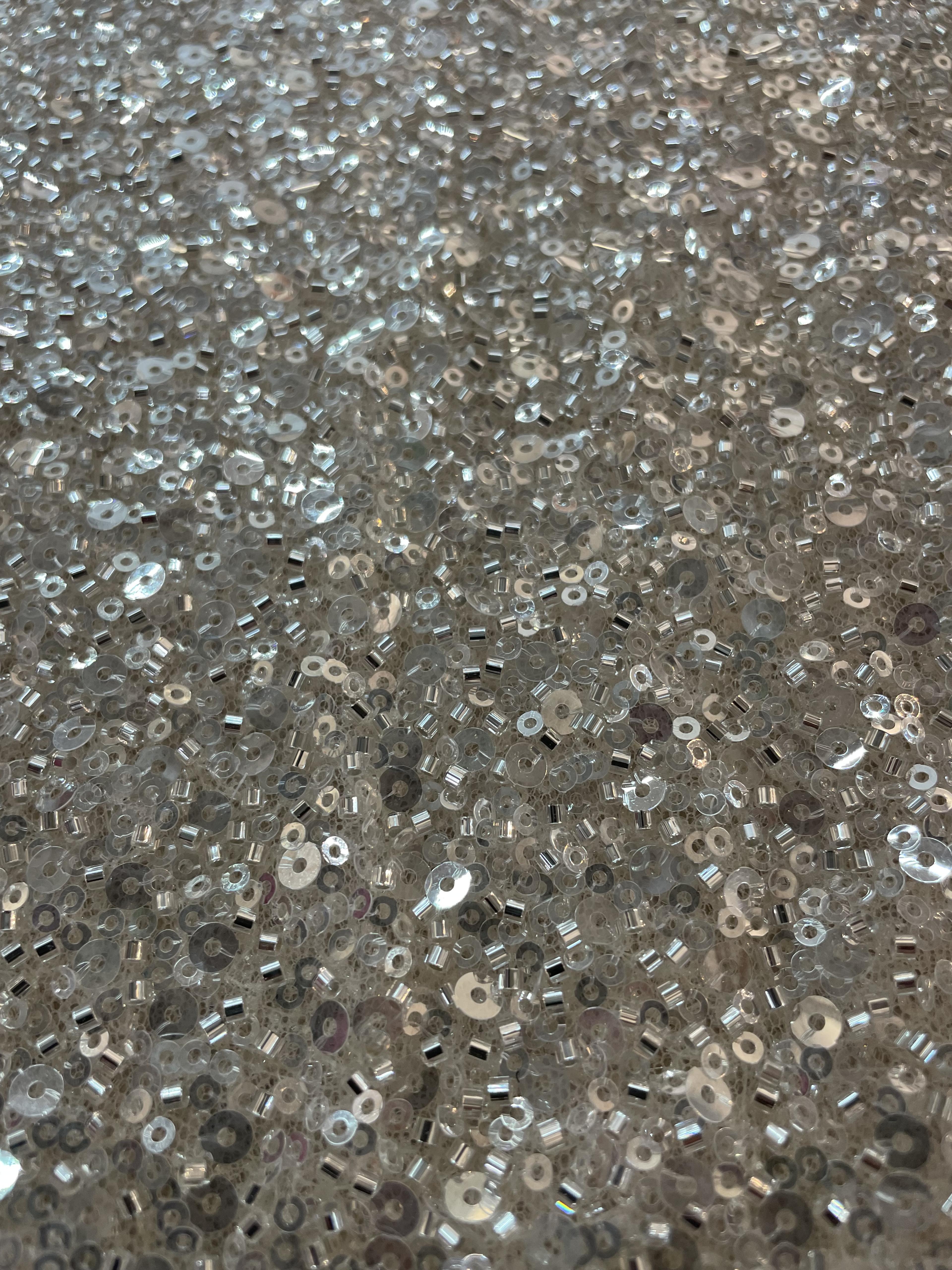 Beaded/Sequined Tulle in Nude /Ivory