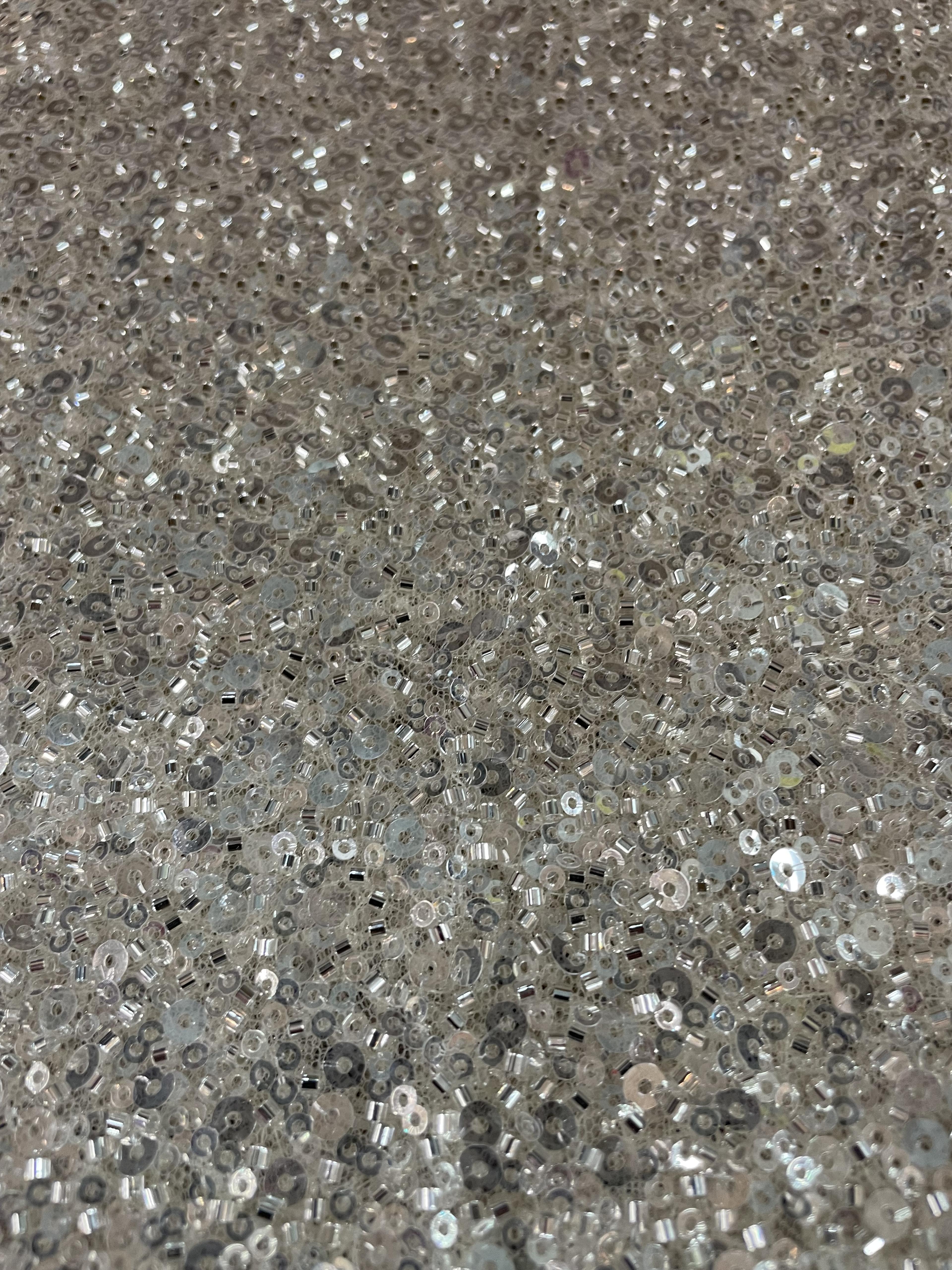 Beaded/Sequined Tulle in Nude /Silver