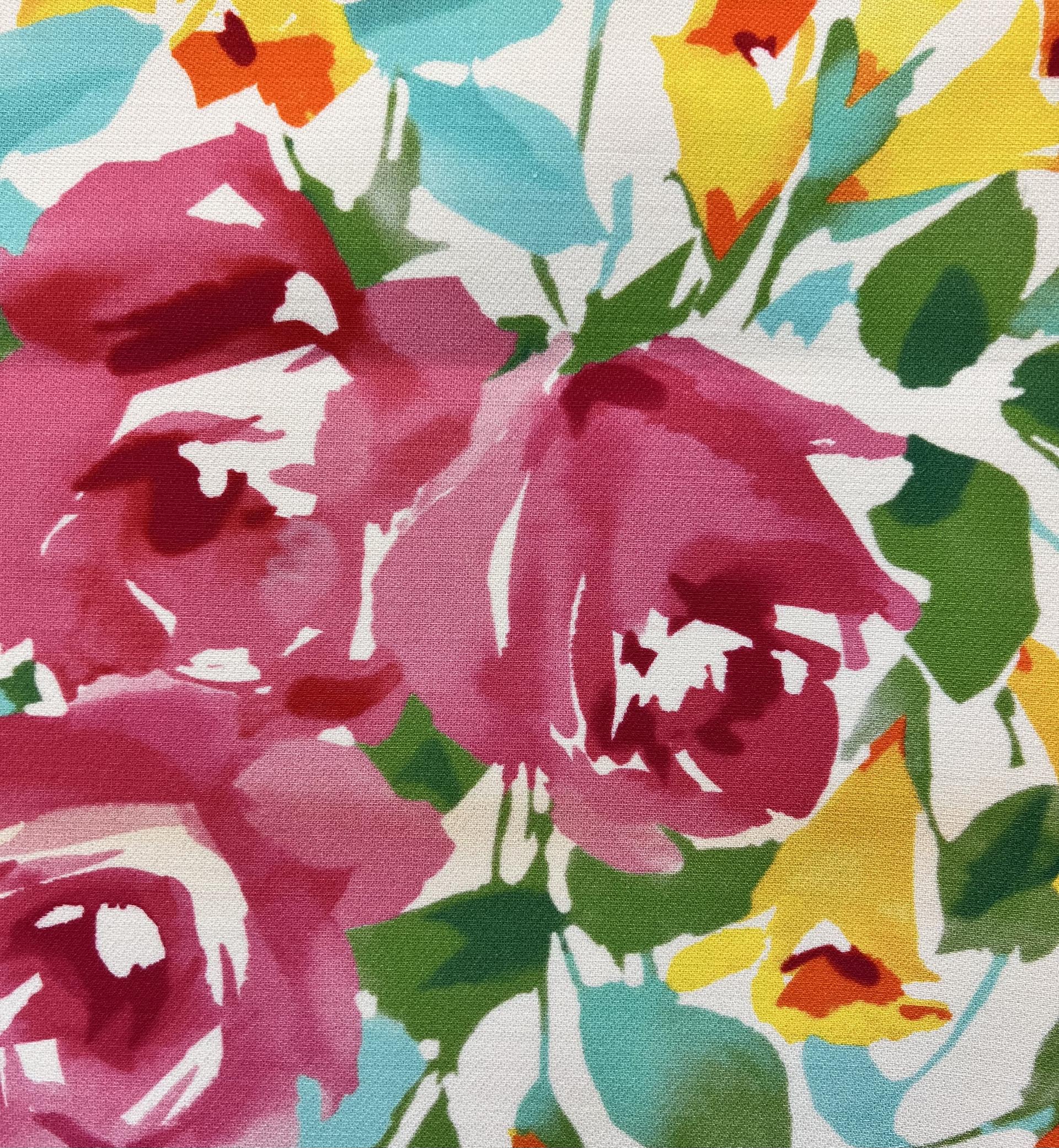 Printed Silk and Wool Crepe with Floral Pattern Watermelon