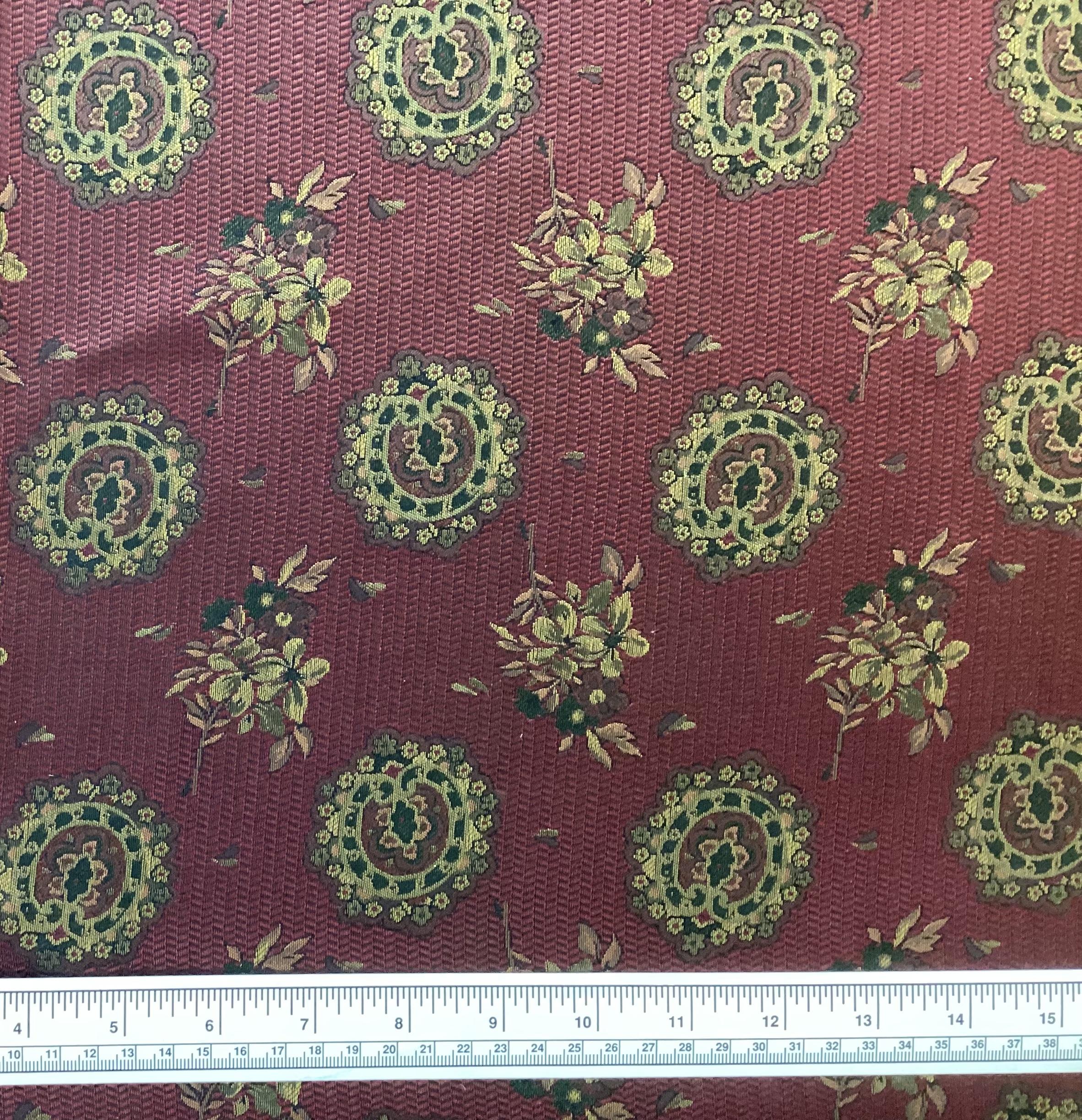 Made in Italy 100% Silk Tie Brocade in Wine Ground with Wine & Gold Floral