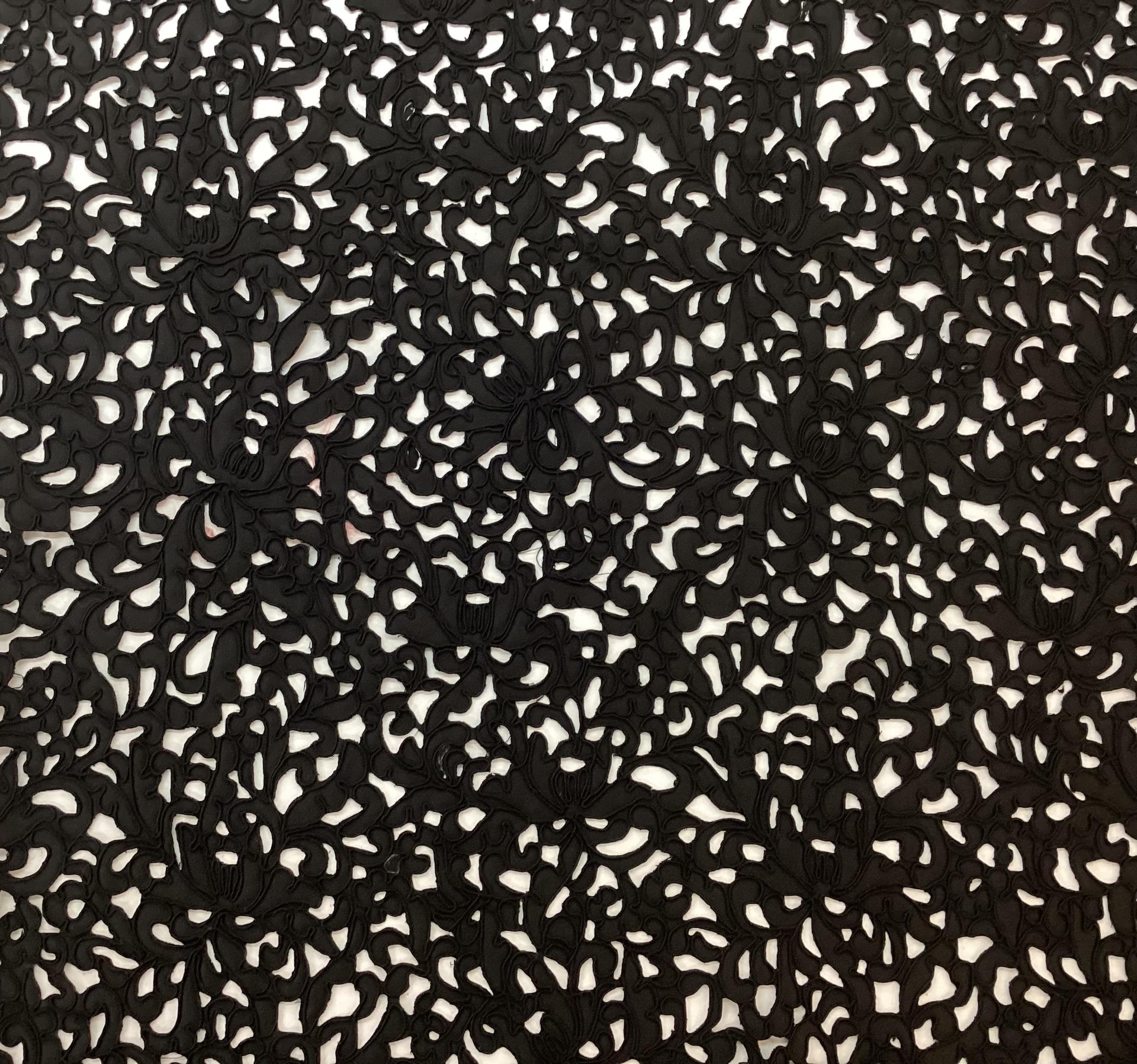 Laser Cut Polyester Satin with Soutach in Black