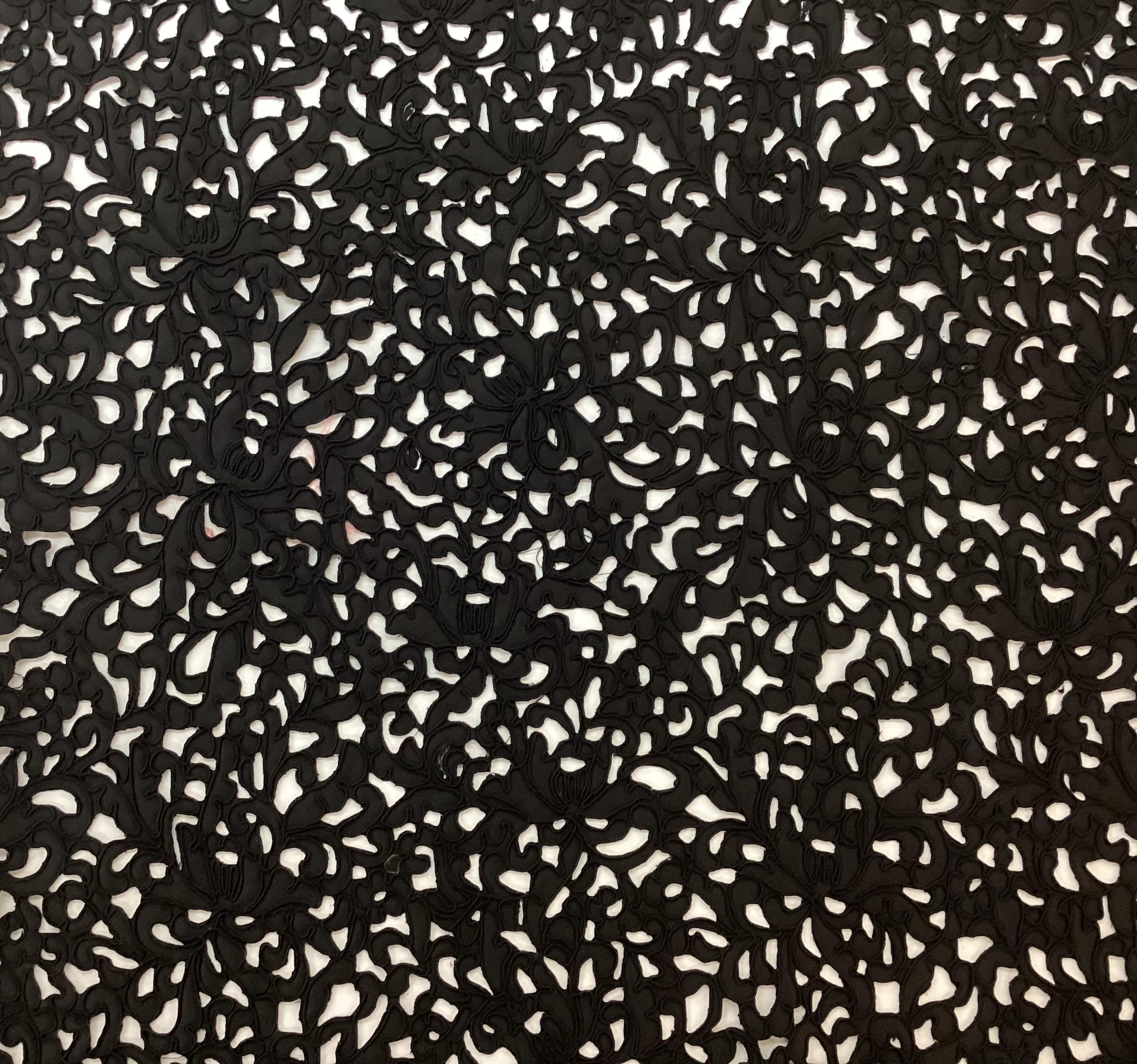 Laser Cut Polyester Satin with Soutach in Black