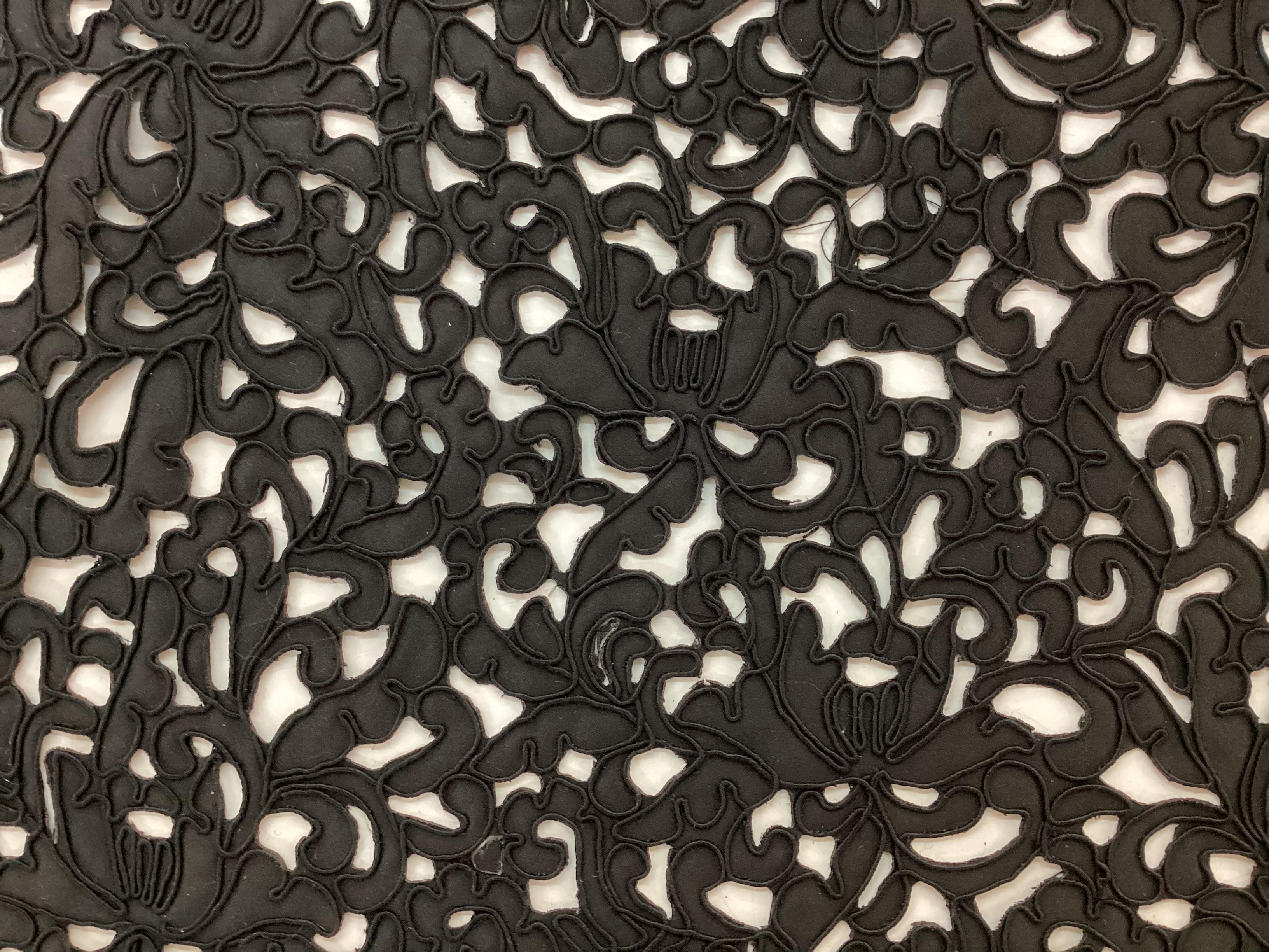 Laser Cut Polyester Satin with Soutach in Black