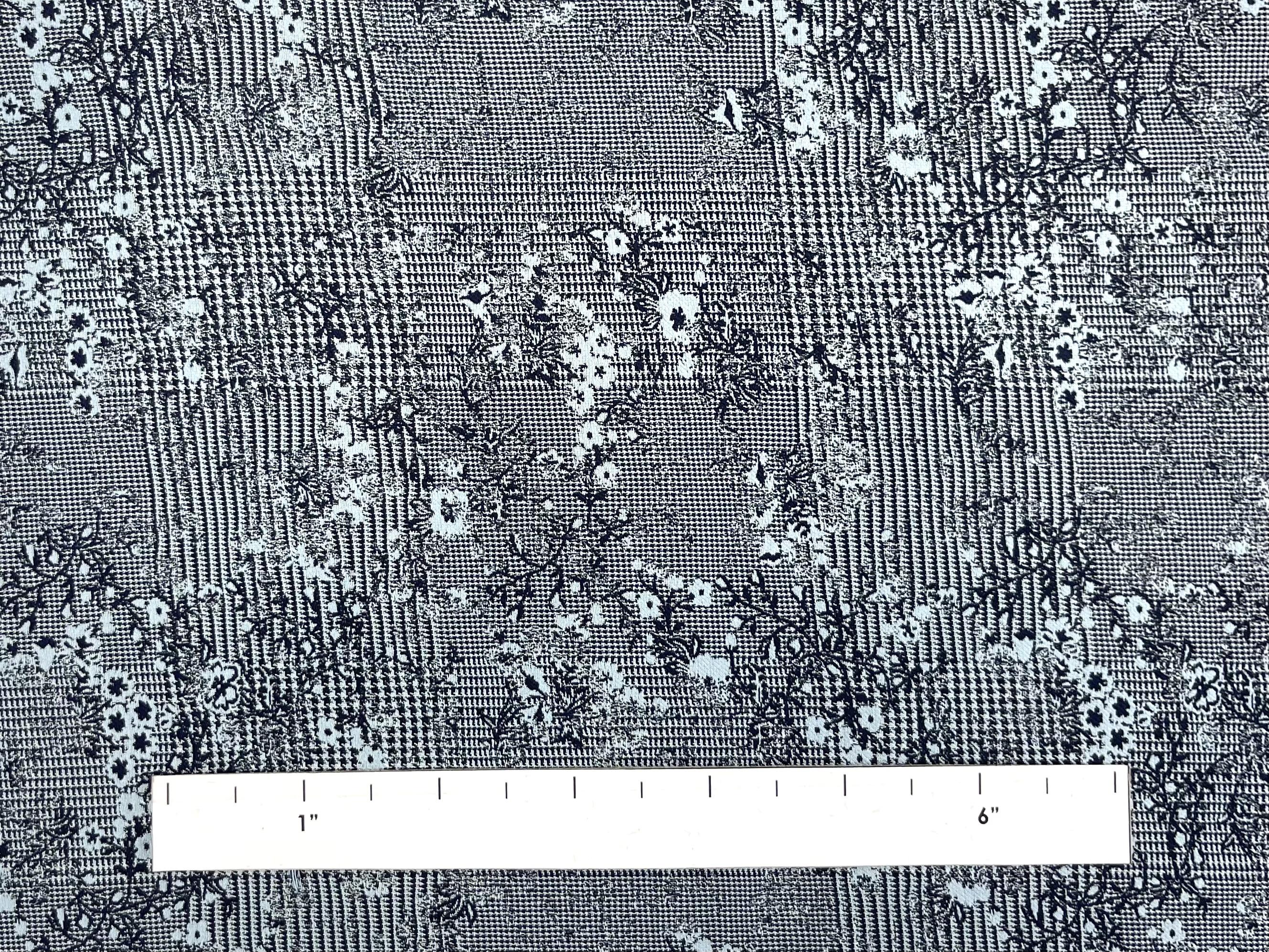 Stretch Cotton Brocade Small Floral Over Glen Plaid