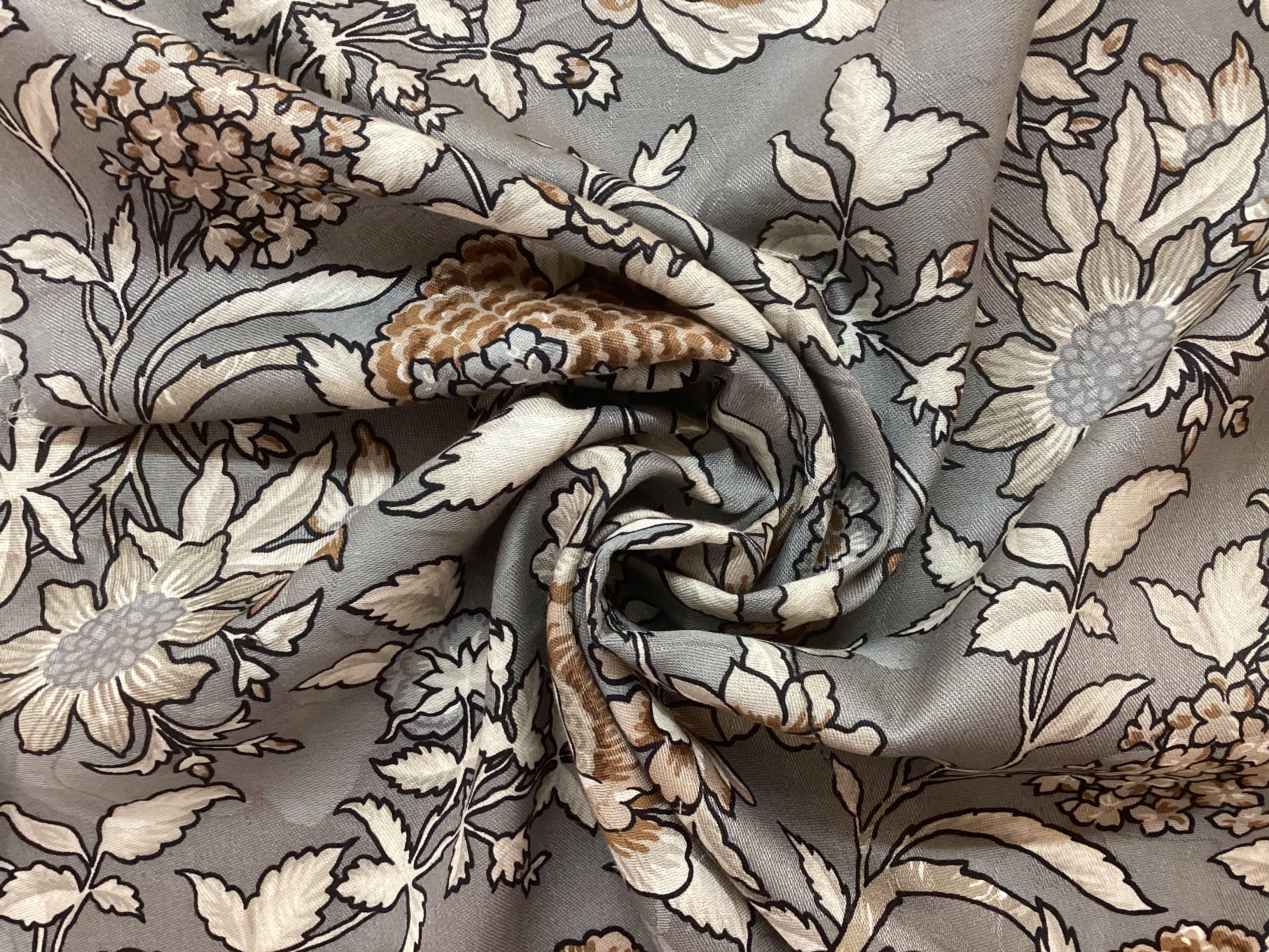 LINEN & RAYON PRINTED JACQUARD IN EARTH TONES ON GREY